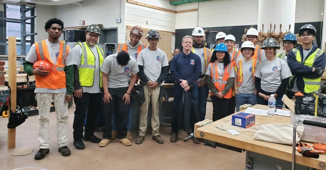 HEART 9/11 and team leaders from the @CarpentersNyc &amp; IBEW Local 3 are working with seniors @HSforCTEA. Students are building an 8' x 8' shed to code - learning electric/carpentry. Students have hands-on training with skilled union labor members.
