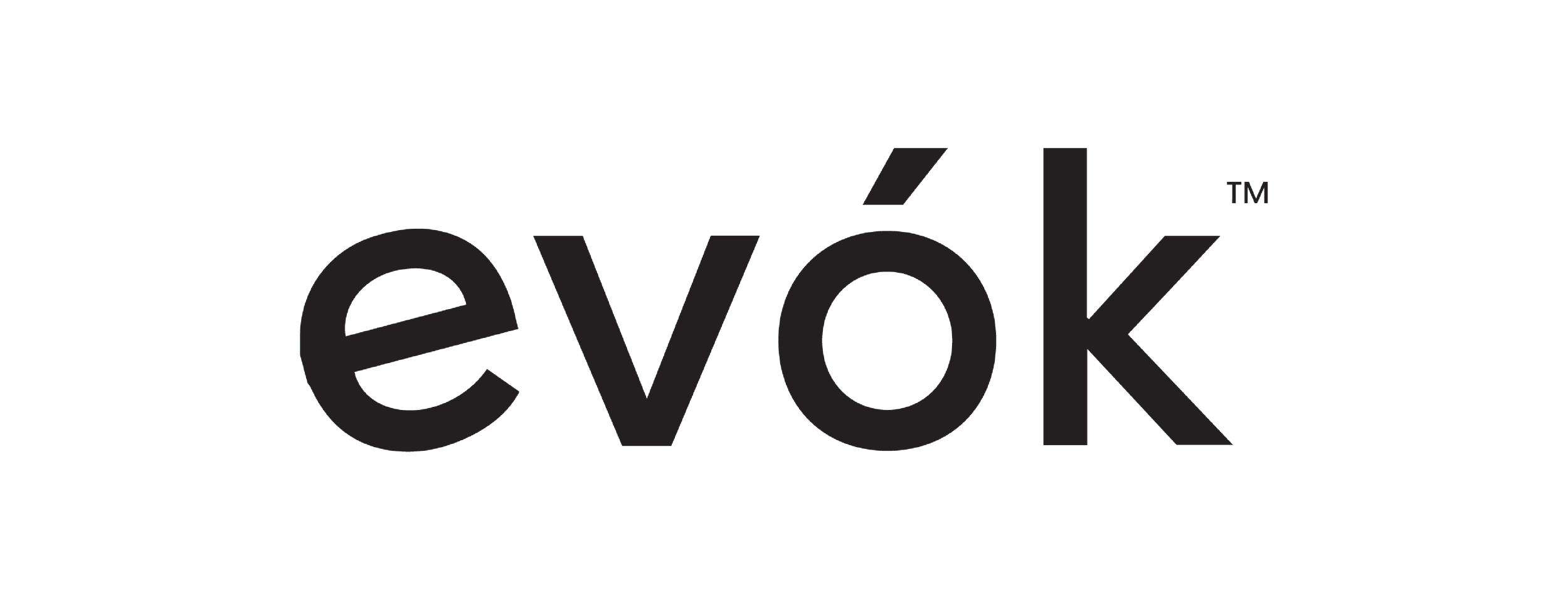 Close-up of the Evok logo in black text on a white background.