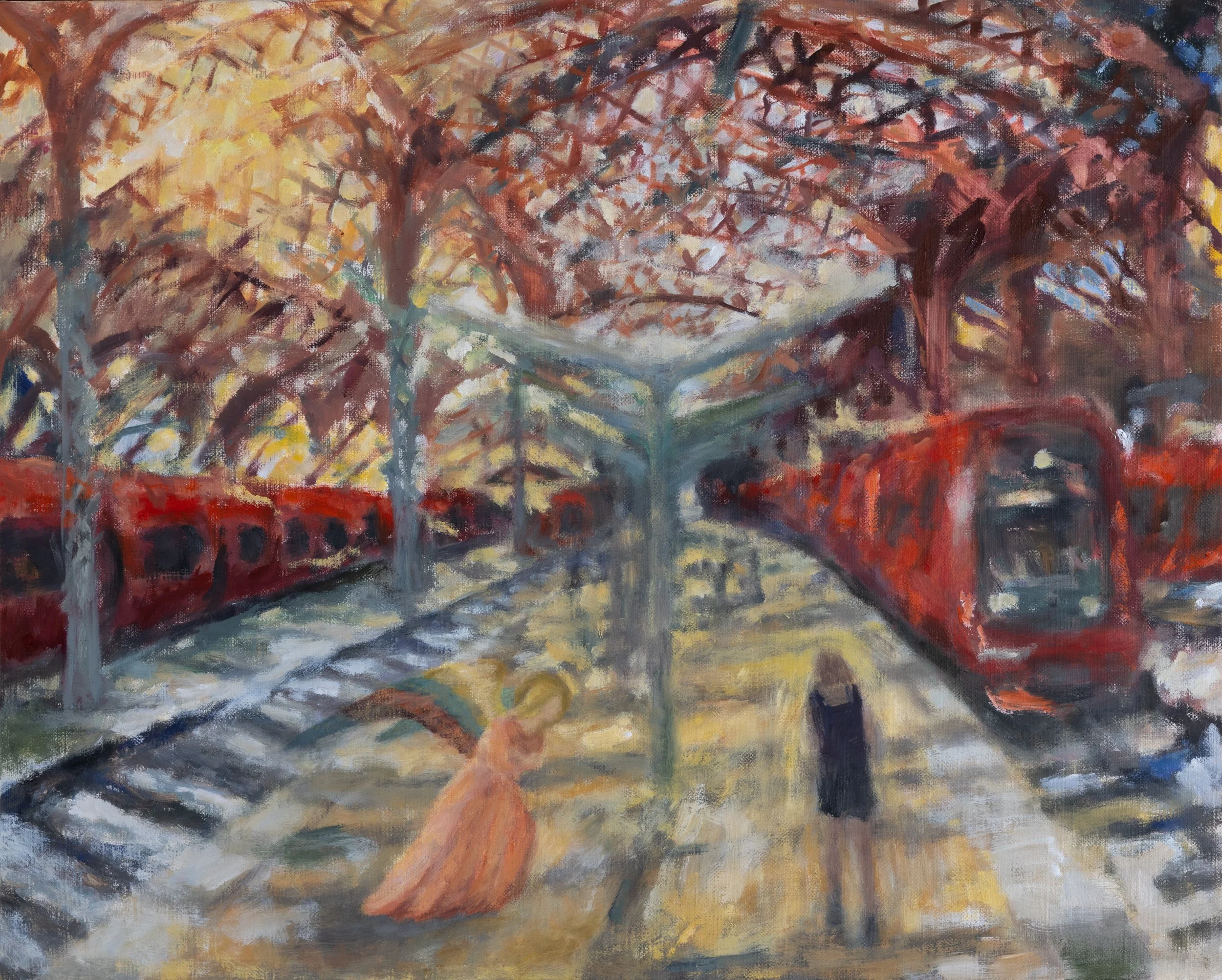 Annunciation at Copenhagen Station, Oil on linen, 16 x 20" 2026