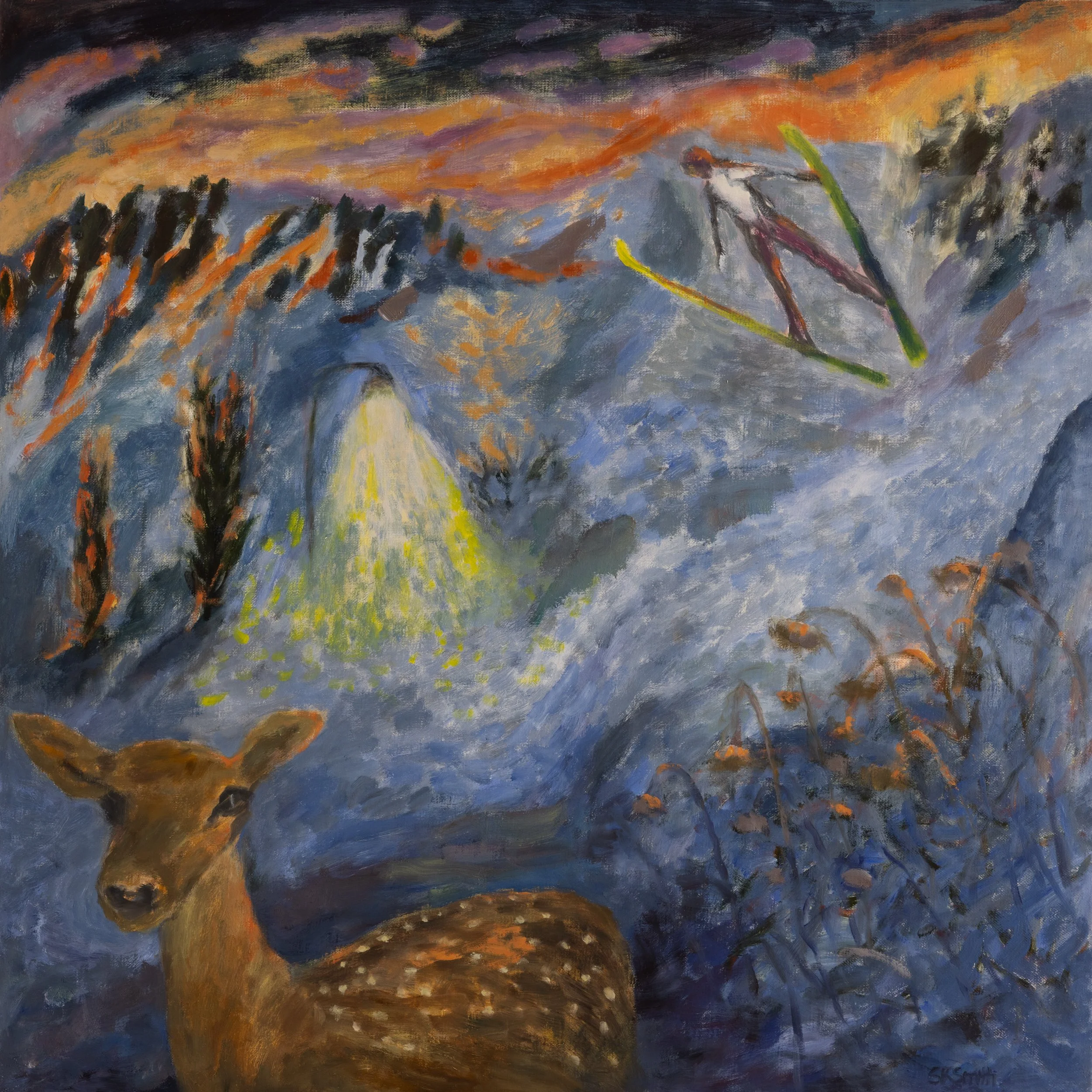 Night Jump, Oil on linen, 18 x 18" 2026