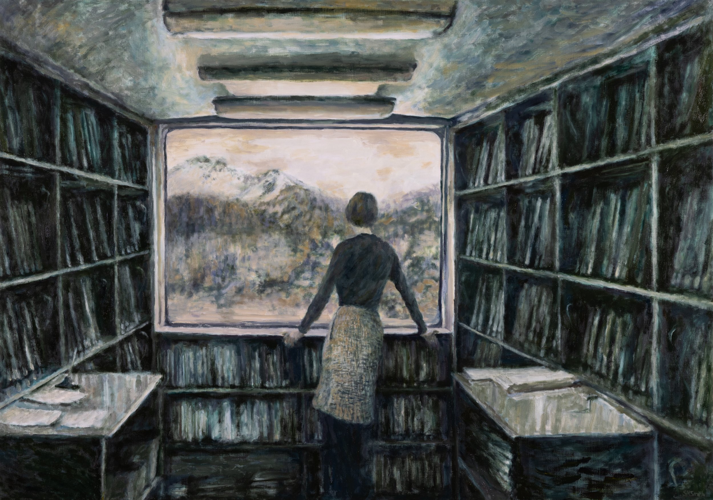 Bookmobile, Oil on linen, 38 x 54" 2026
