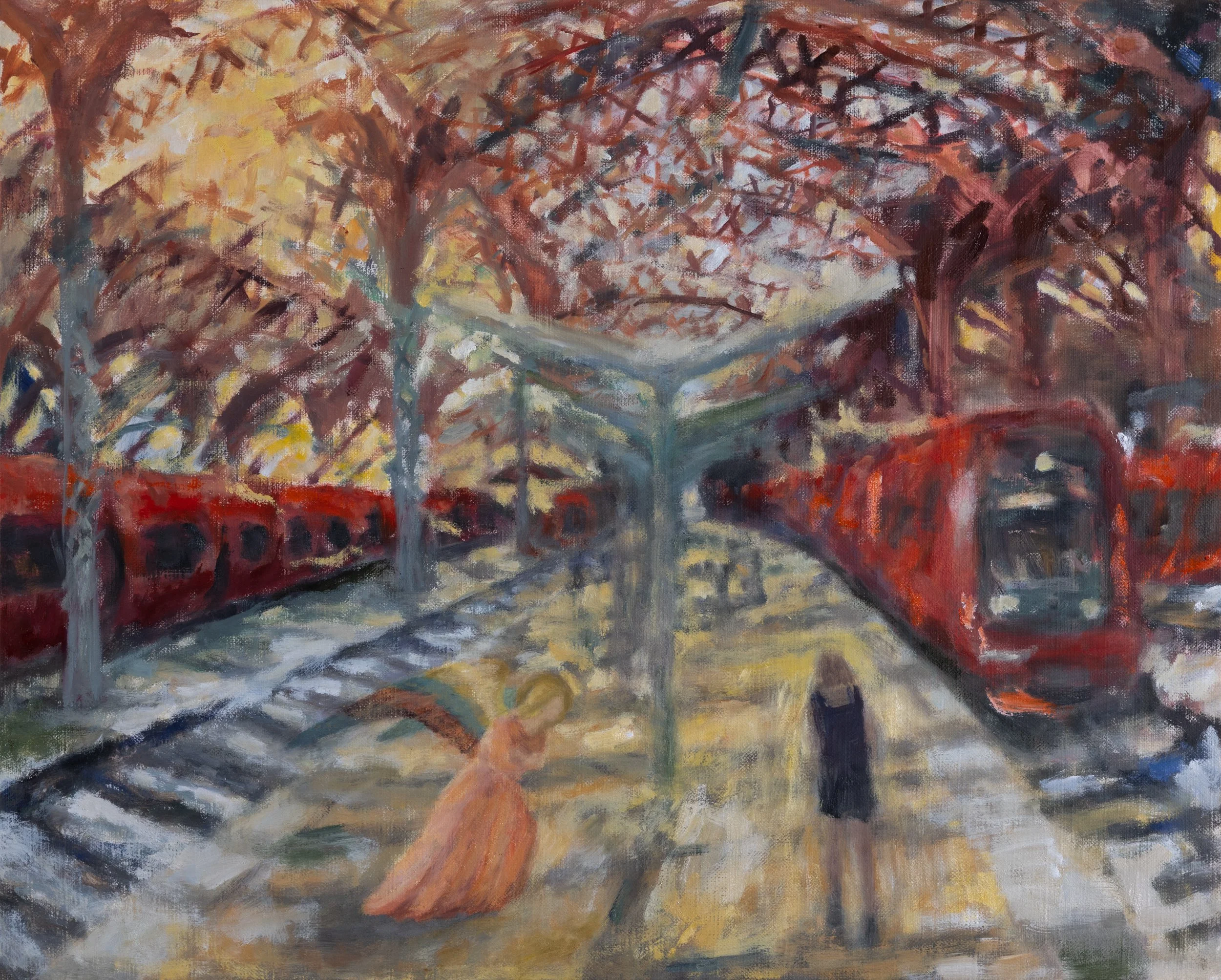 Annunciation at the Copenhagen Station, Oil on linen, 16 x 20" 2026