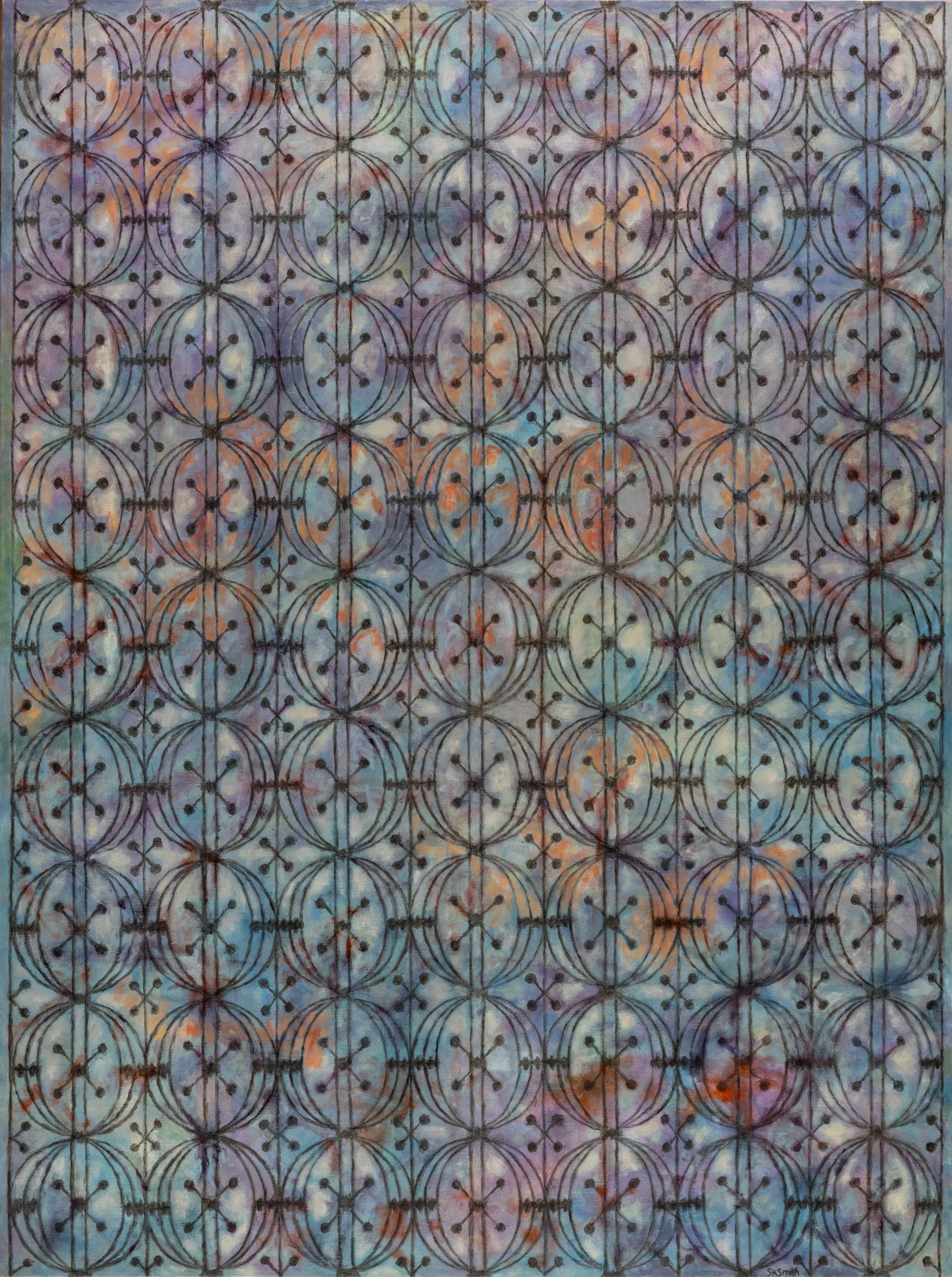 Burn Rate 18 (Chicago Stock Exchange Elevator Door), Oil and charcoal (made from US dollars) on linen, 48 x 36" 2025