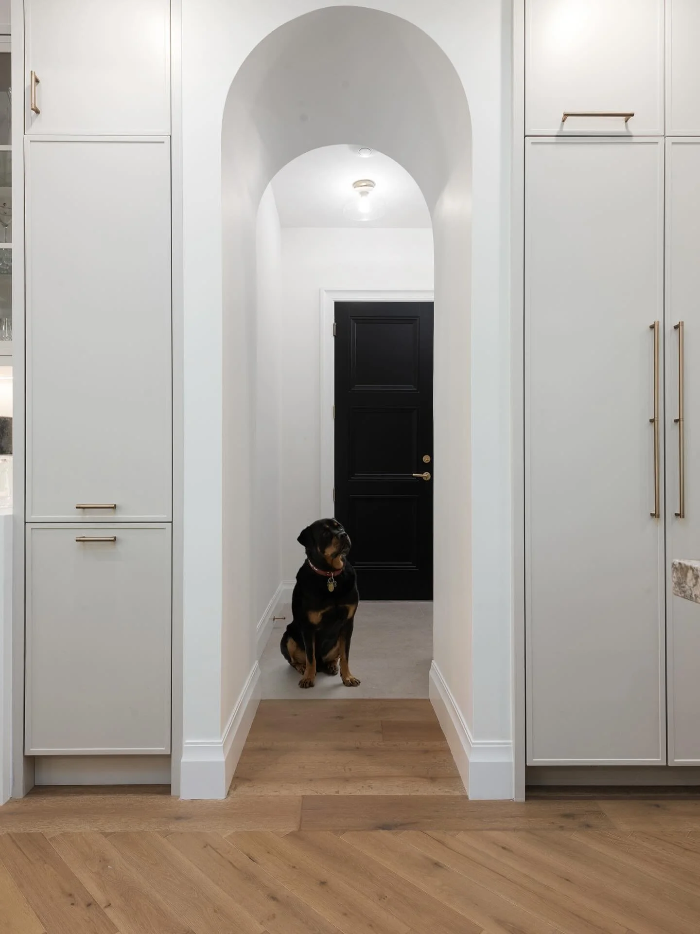 ✨ Every detail tells a story&mdash;from the warmth of herringbone oak underfoot to the timeless elegance of an arched doorway framing the view. Even the family pup approves of the craftsmanship. 🐾

Designing homes that feel as inviting as they look 