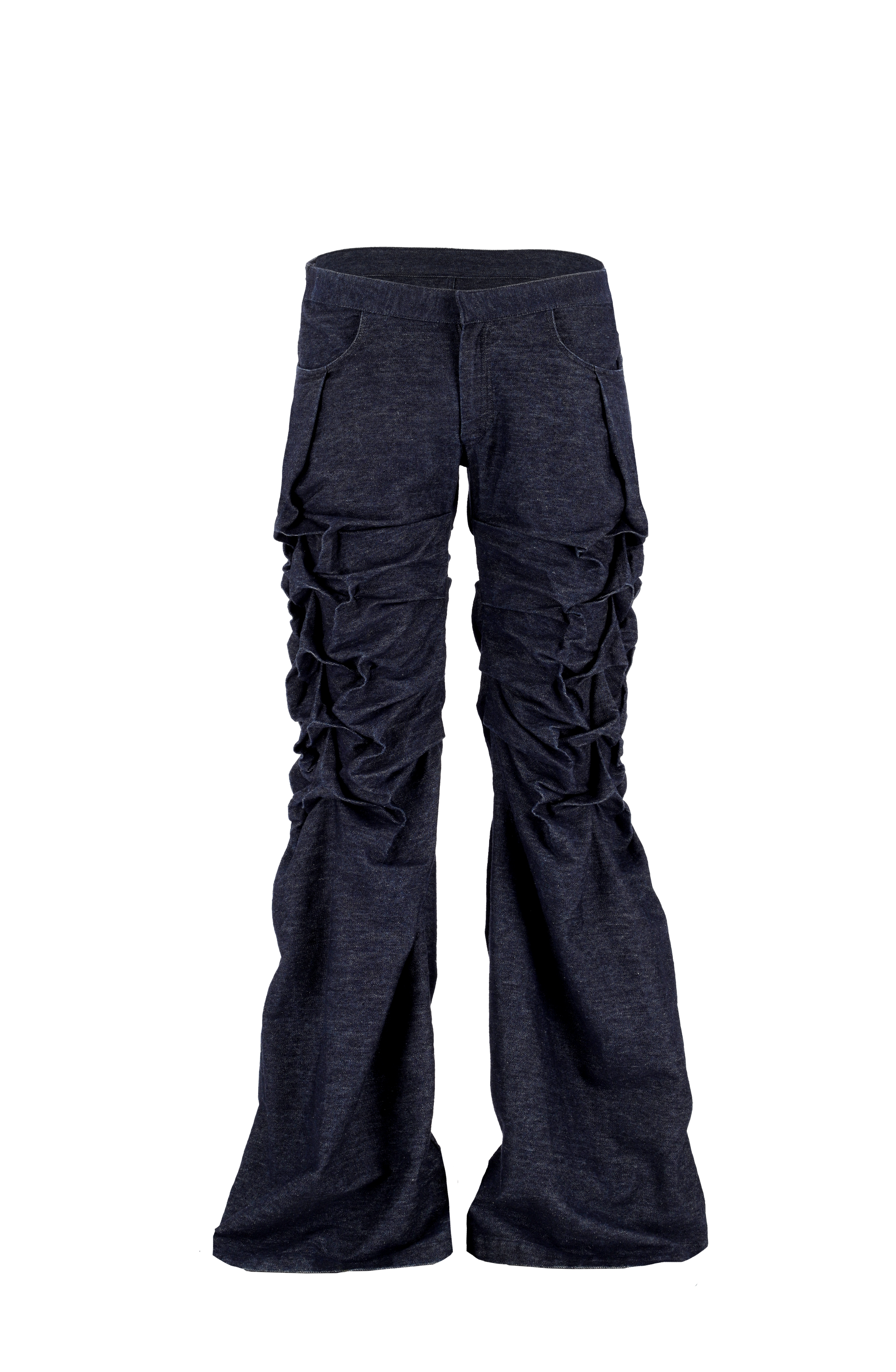 MINI PLEATS DENIM TROUSERS