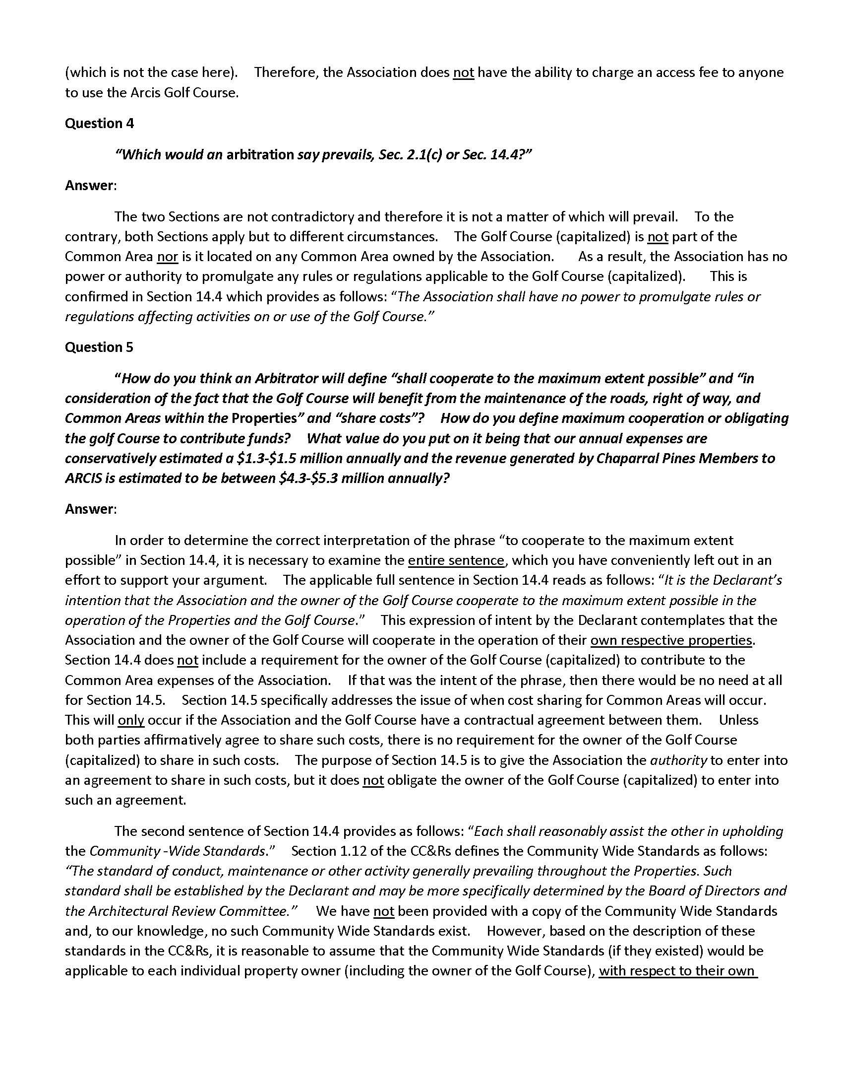 Q&A — Chaparral Pines Community Association