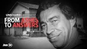 Black and white promotional image featuring a man with curly hair, with text reading 'Unsolved North West: From ashes to answers'.