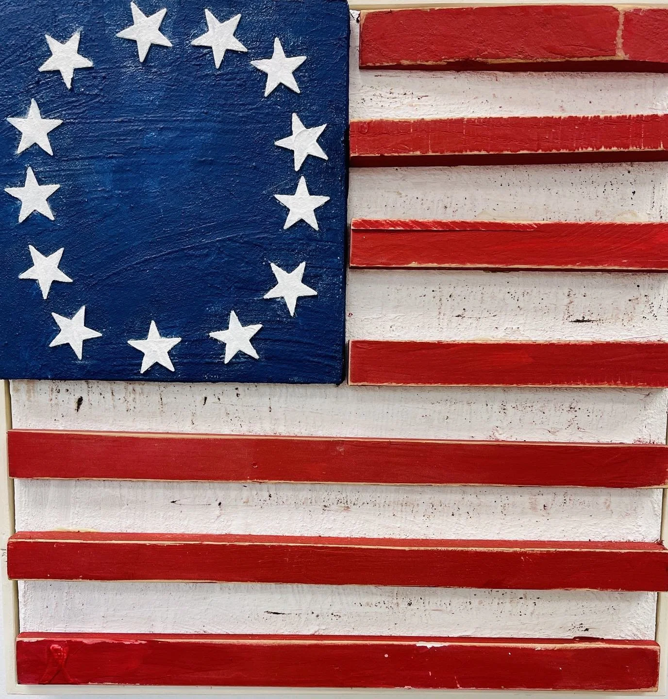 &ldquo;Freedom&rdquo; 20&rdquo;x20&rdquo; distressed wood and acrylic paint.  Framed in a white floater frame and free shipping within the US. 
Priced to sell at $275&ndash;DM me if interested.  Cleaning out studio and pricing a few pieces at much lo