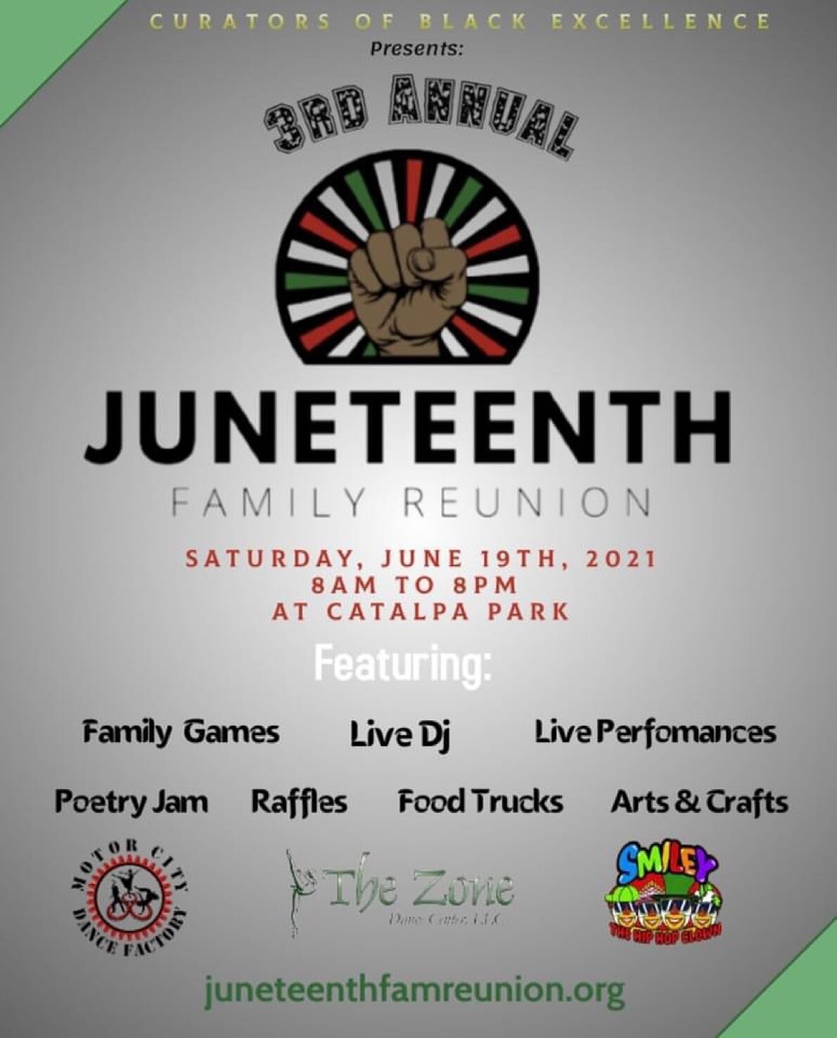 This years's Entertainment will be nothing but the best!! Thank you to @motorcitydancefactory ,@thezonedancecenterllc and @smileythehiphopclown for joining in on the celebration!!!! 

#Juneteenth #JuneteenthFamilyReunion #SavetheDate #JuneteenthCeleb