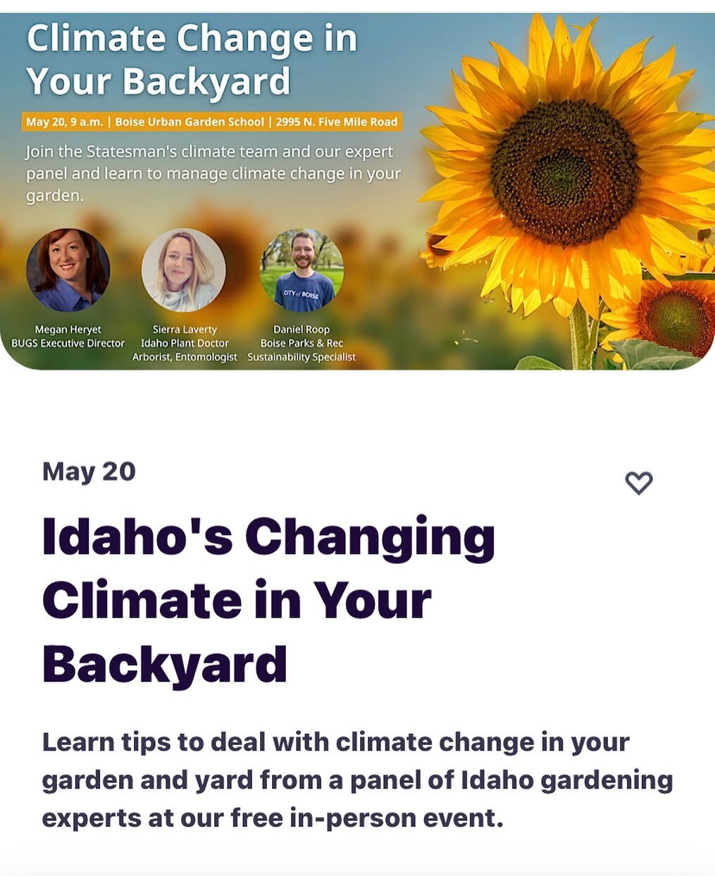 Join the conversation on preparing for climate change in our community at this event with #idahostatesman. https://www.idahostatesman.com/living/home-garden/article275023551.html