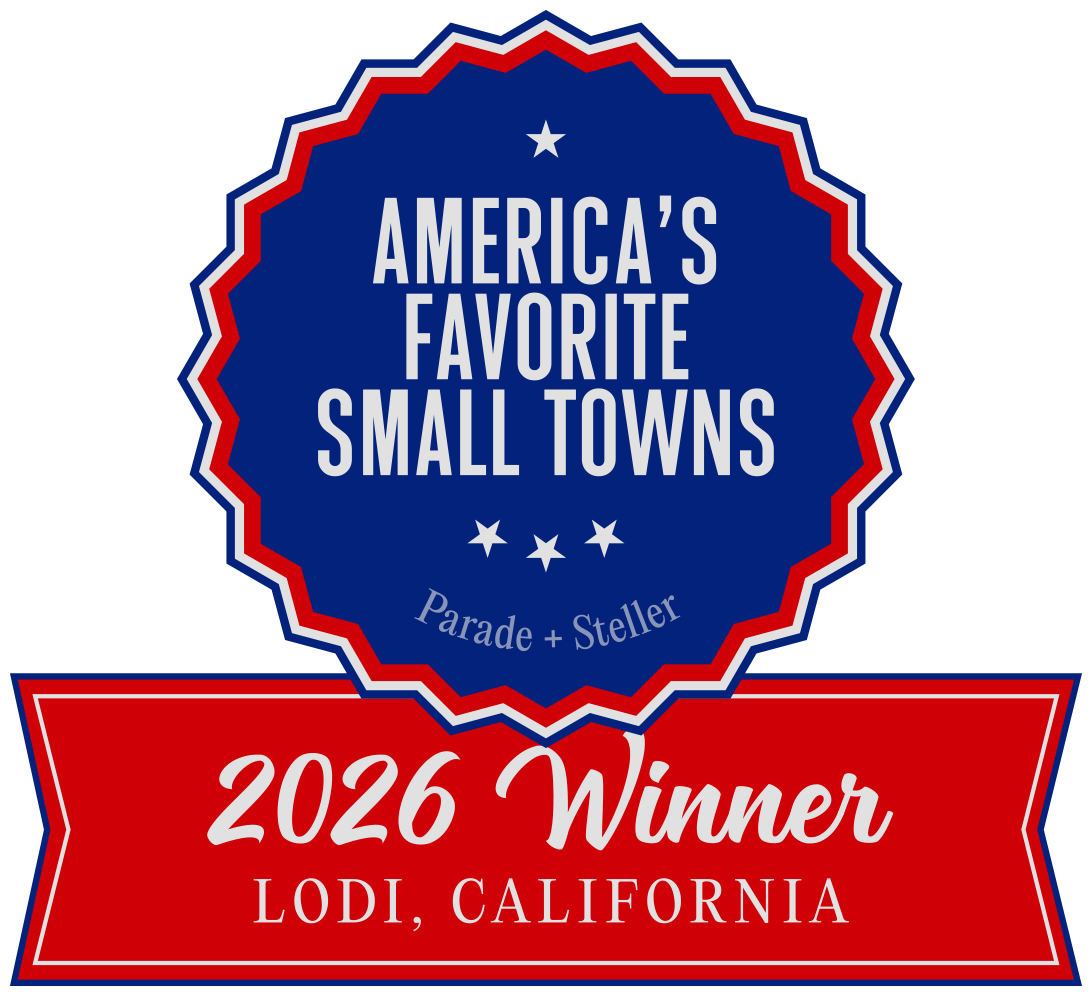 America's Favorite Small Town 2026 badge, Parade Magazine winner Lodi California