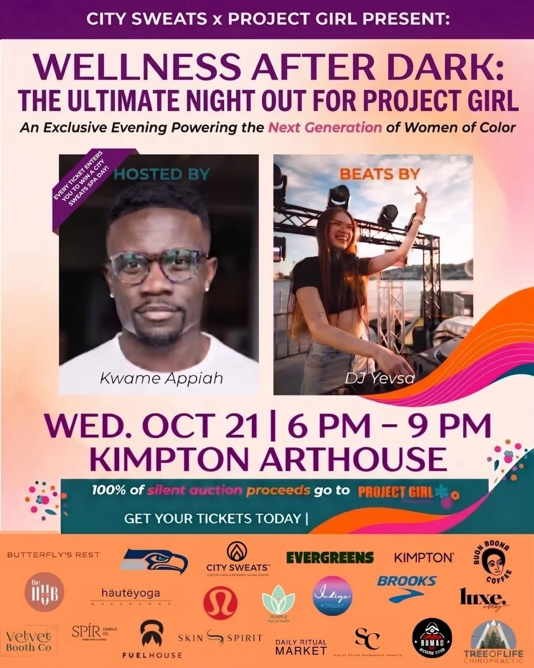 Wellness After Dark Seattle event by City Sweats and Project Girl at Kimpton Palladian Hotel.