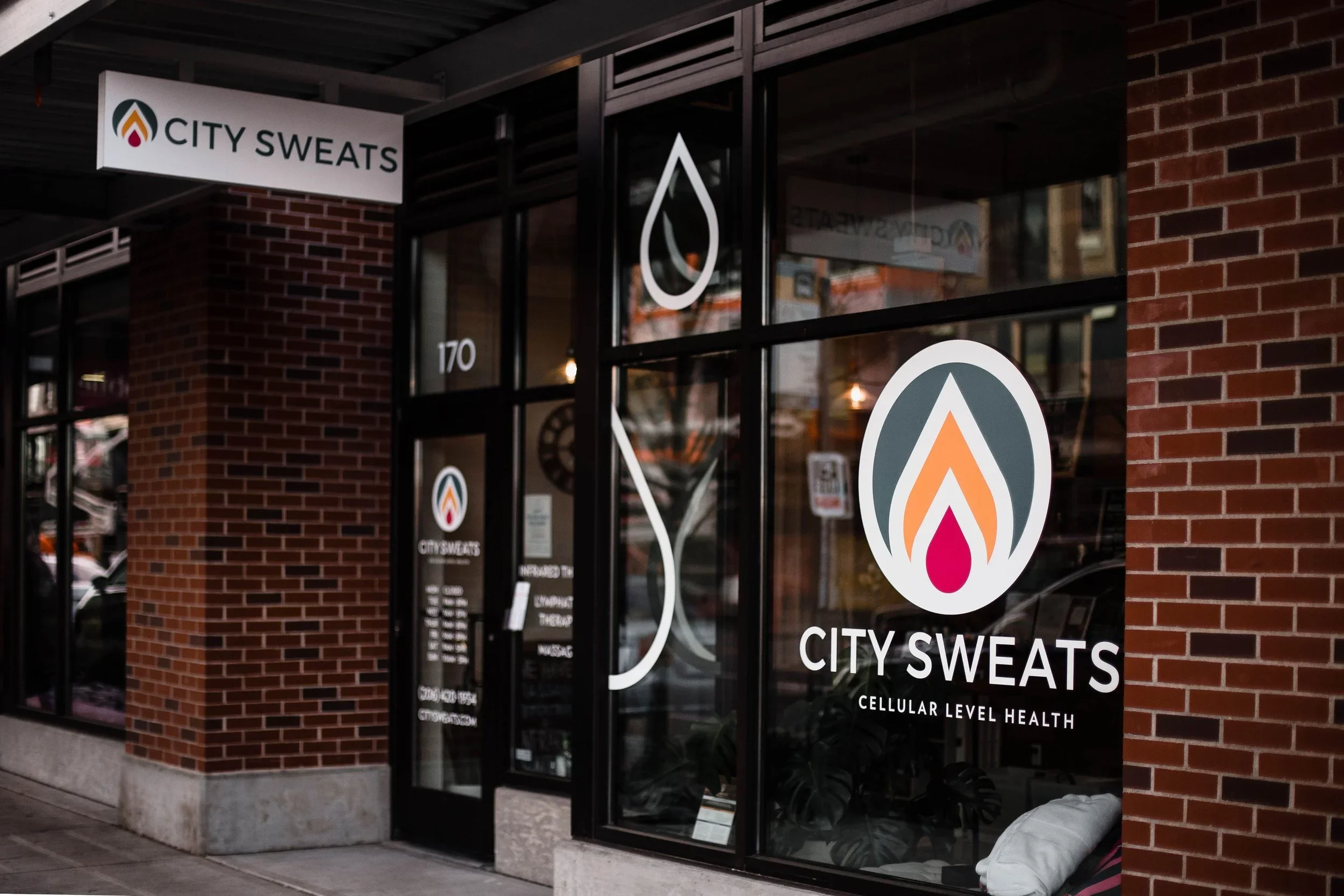 City Sweats wellness franchise storefront featuring branded signage and infrared sauna spa location in California.