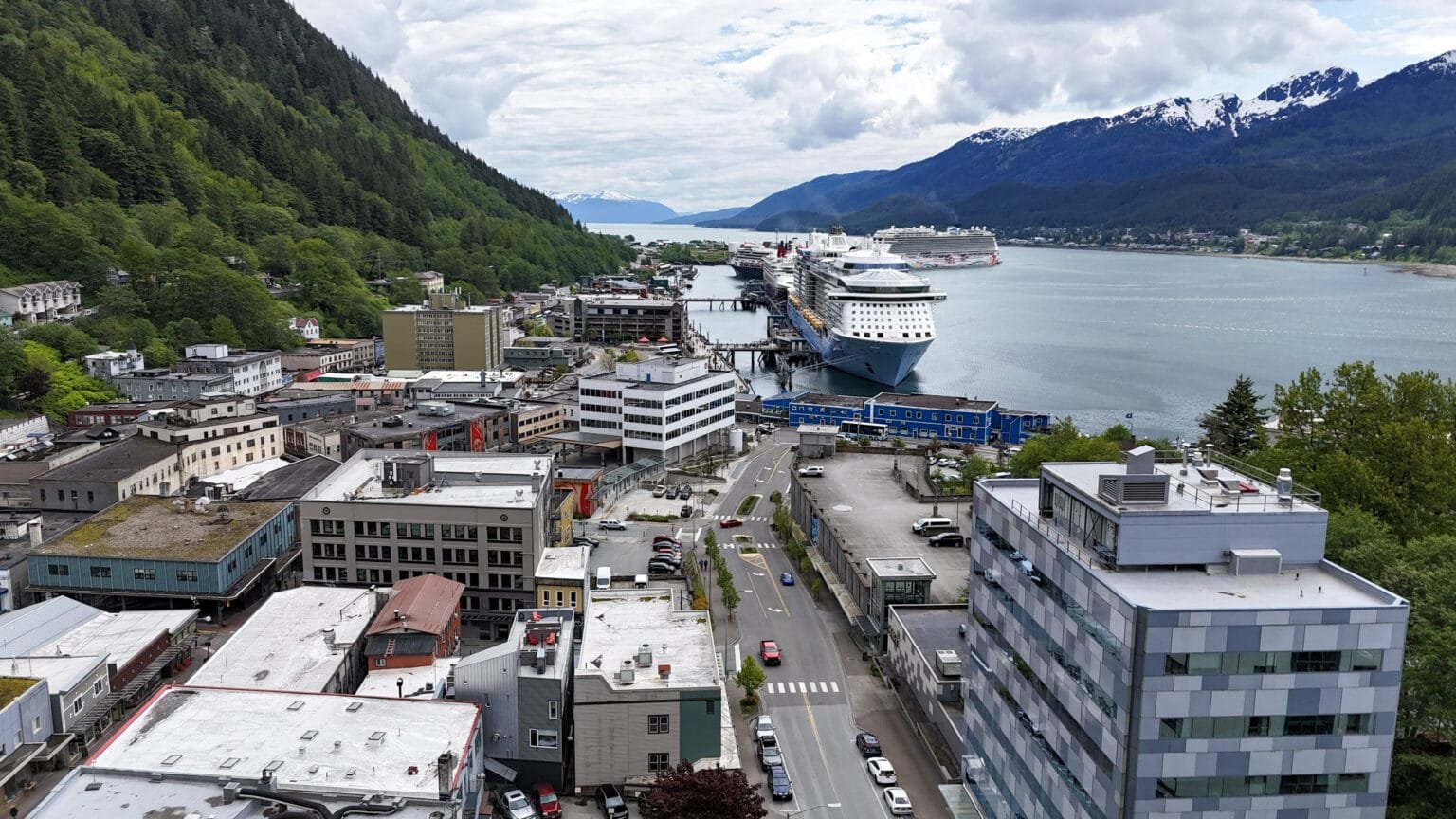 Juneau Alaska waterfront and downtown area, highlighting additional market opportunities for wellness franchises like City Sweats across Alaska.