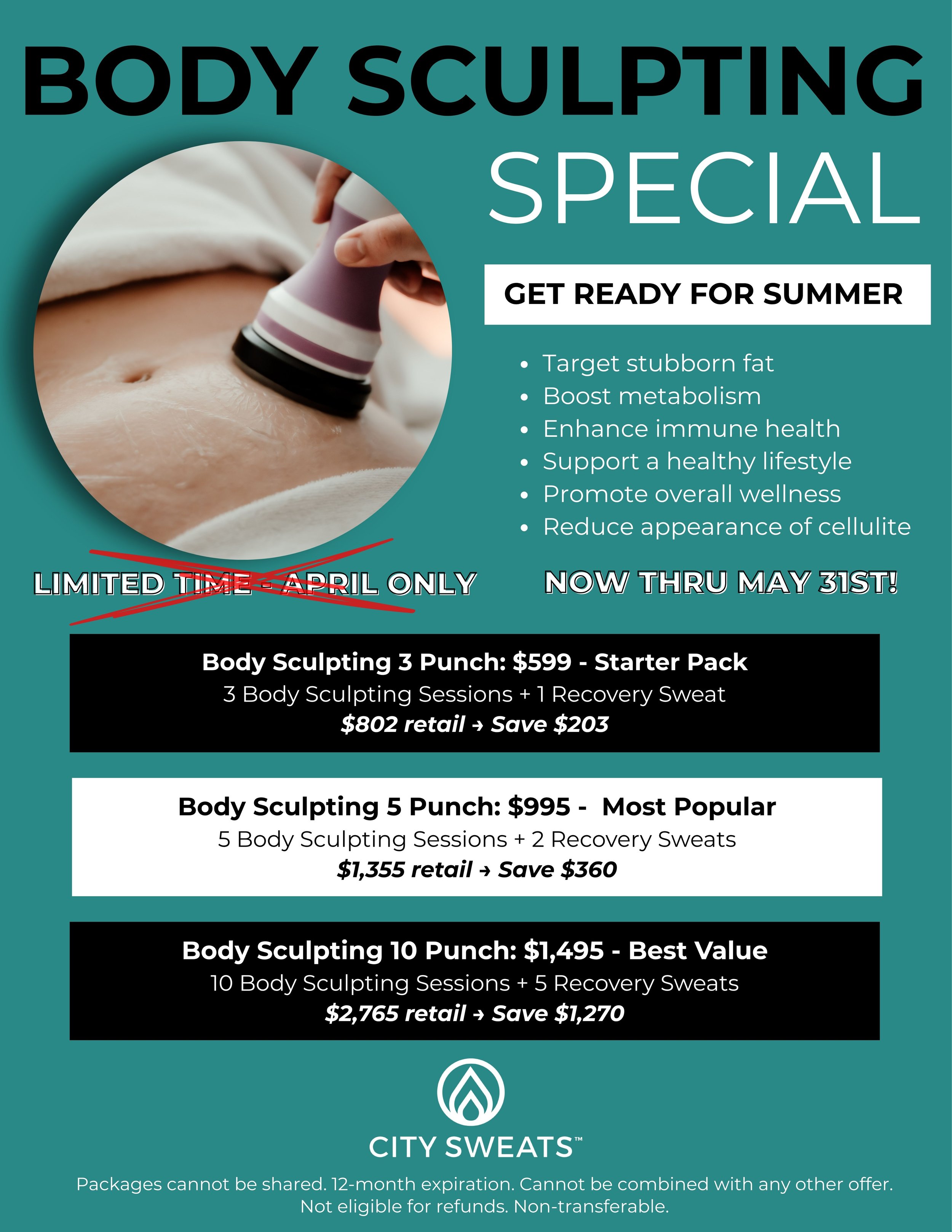 Body sculpting special in Seattle with free recovery sweats included at City Sweats. Save up to $1,270 on body contouring packages.