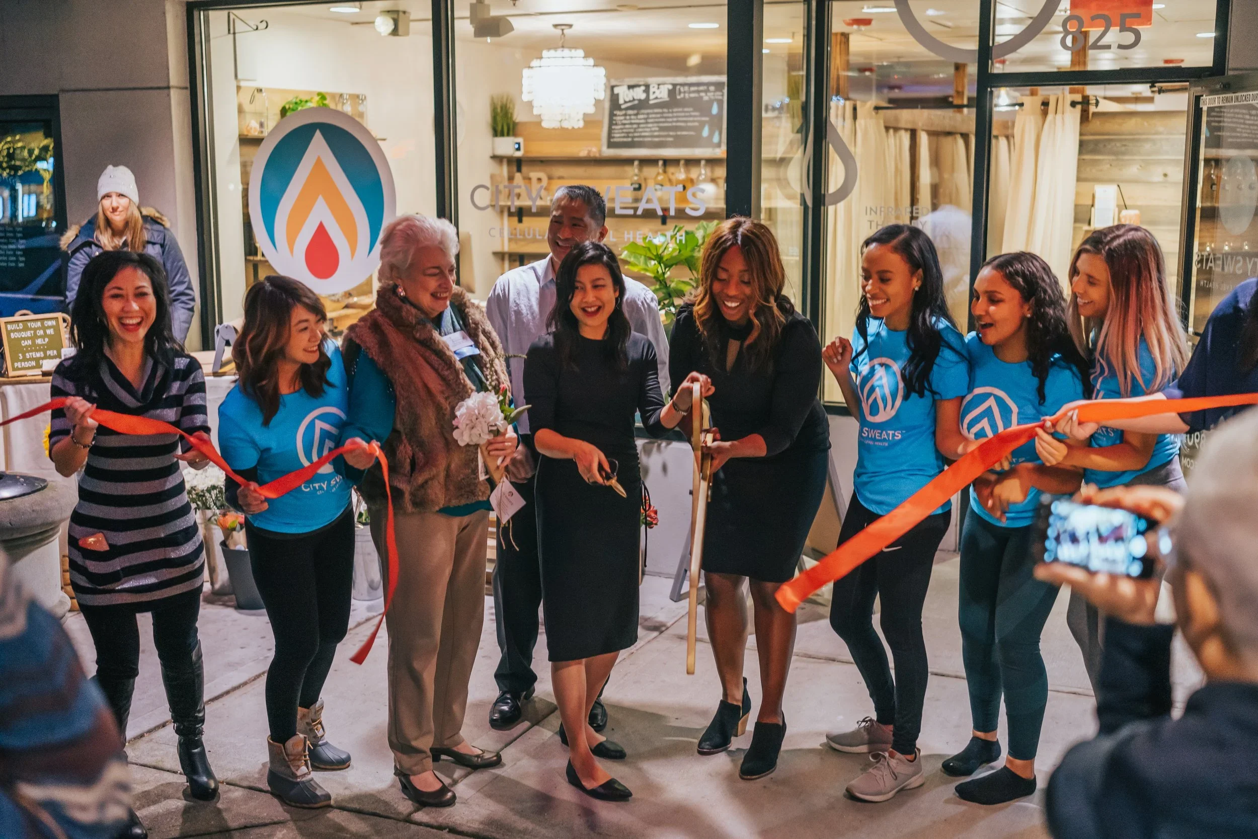 City Sweats wellness franchise grand opening and ribbon cutting event at a California location.