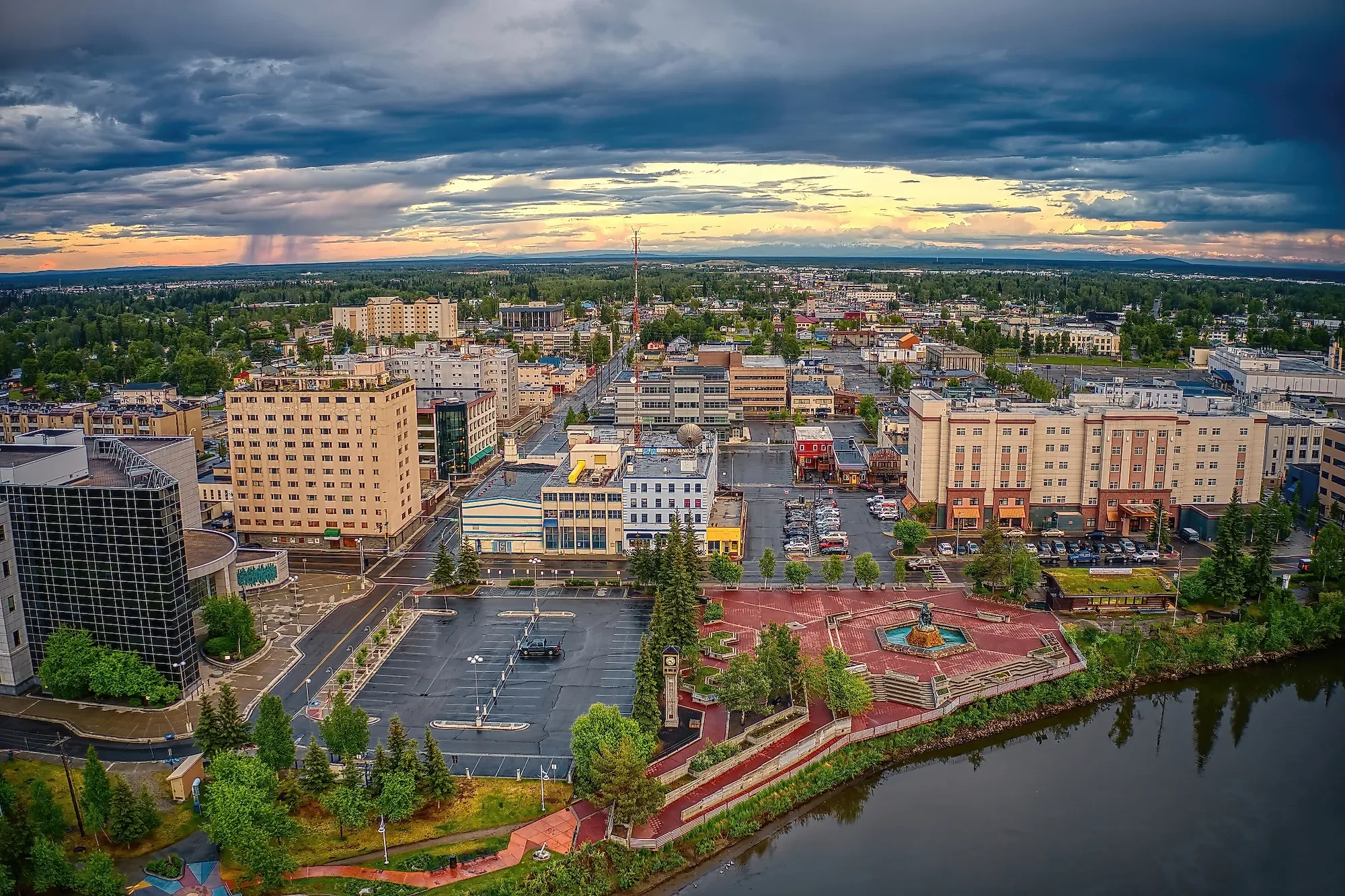Downtown Fairbanks Alaska skyline, representing additional market opportunities for wellness franchises like City Sweats across the state.