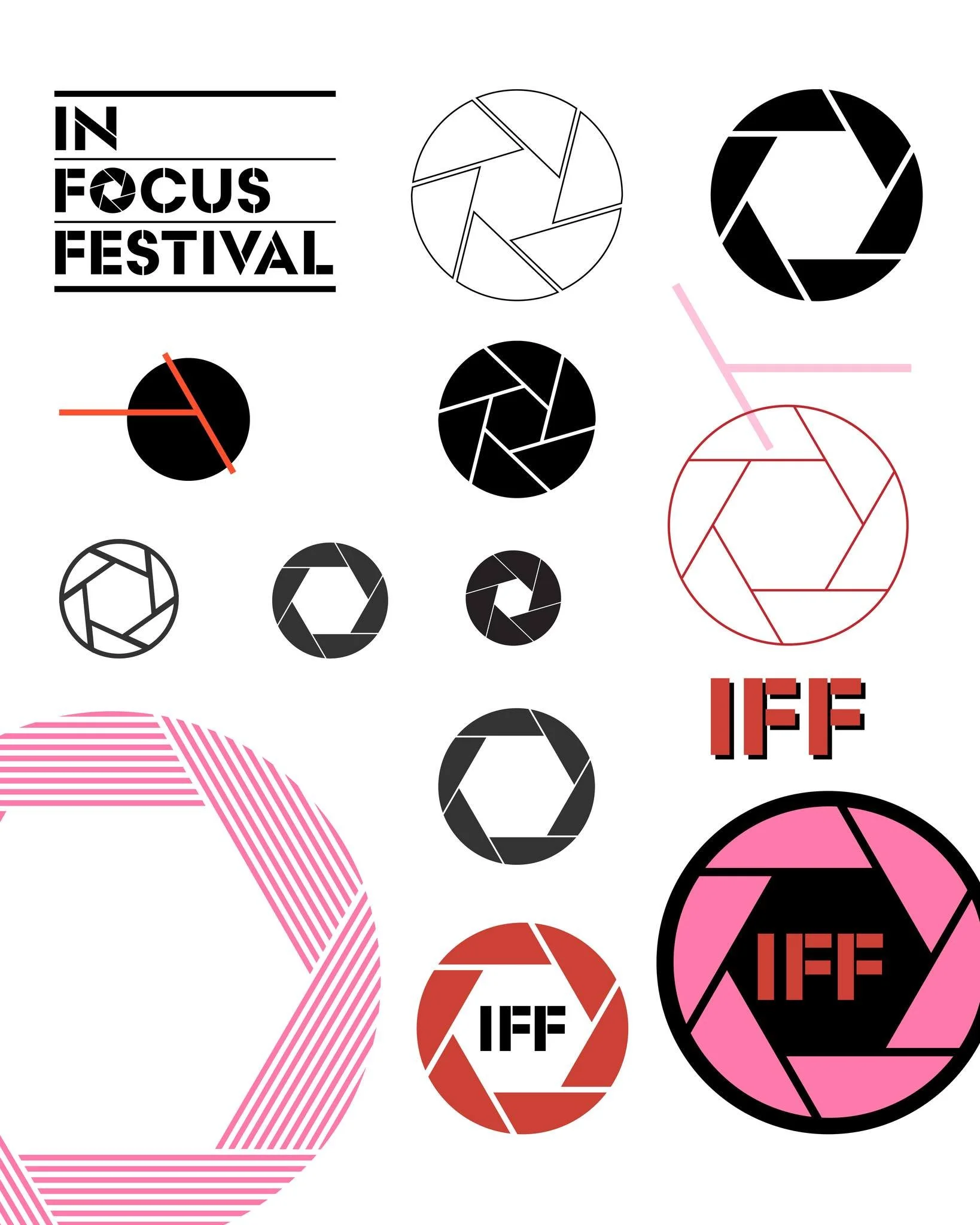 Early explorations for In Focus Festival - testing aperture shapes, colour, and scale for small posters to large street banners. Keeping it simple, with photography always front and centre.