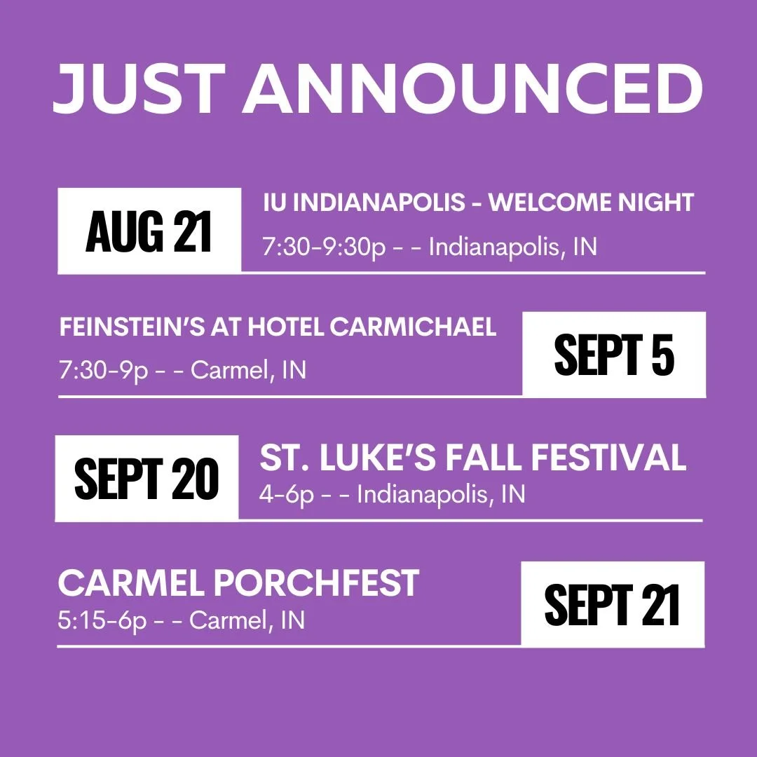 Hey Gang! We've had a busy summer and we're bouncing into Fall with some great shows!
- @iuindianapolis is having us back for their Welcome Night/Band Night on 8/21
- @feinsteinshc has invited us to play in their dinner theater! Tickets are on sale a