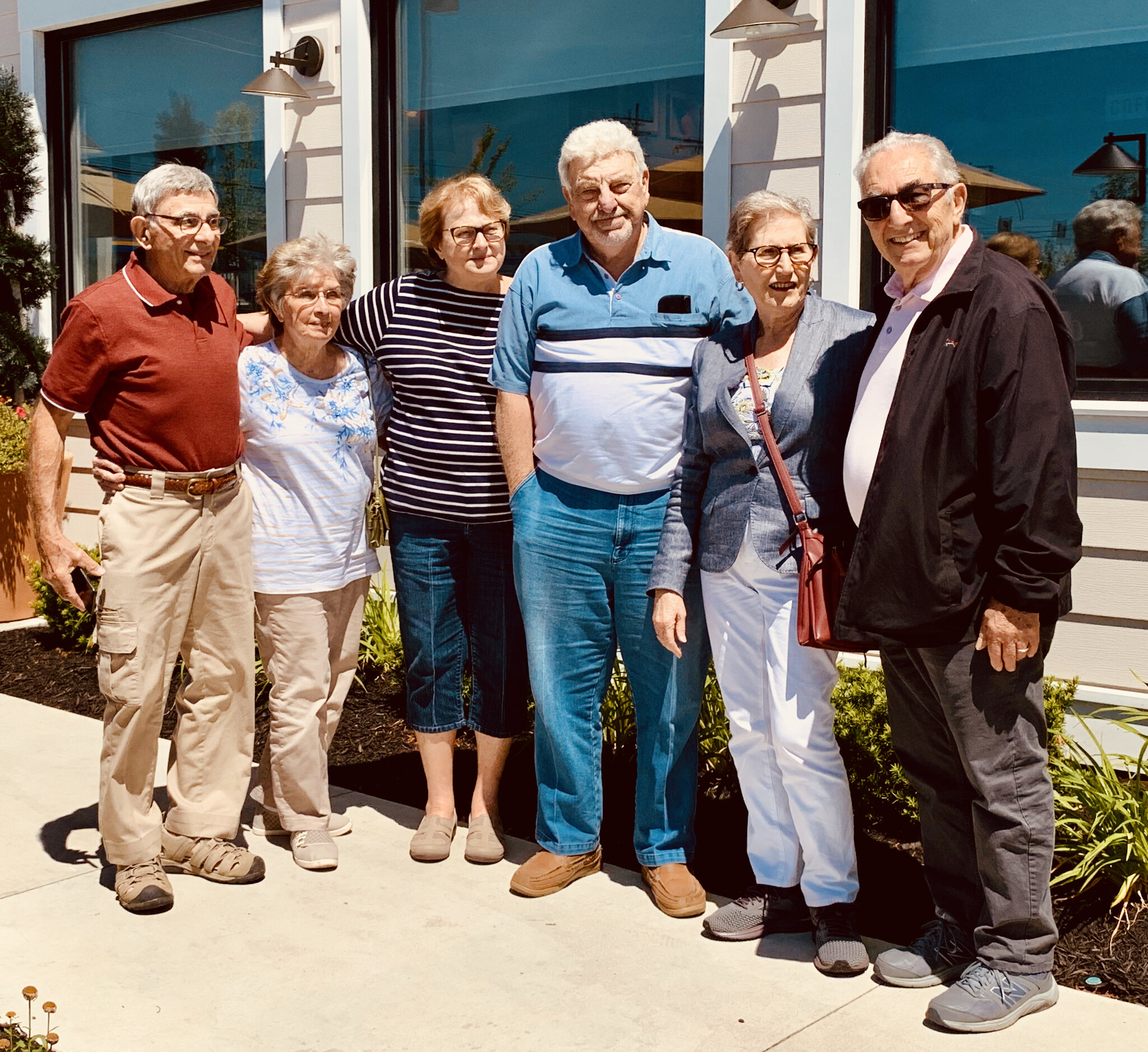  Joe Catullo (far left) and Marco Zaza (far right) many decades later; with Fran Pecchia, Sue Catullo, Cosmo Pecchia, and Marie Zaza 