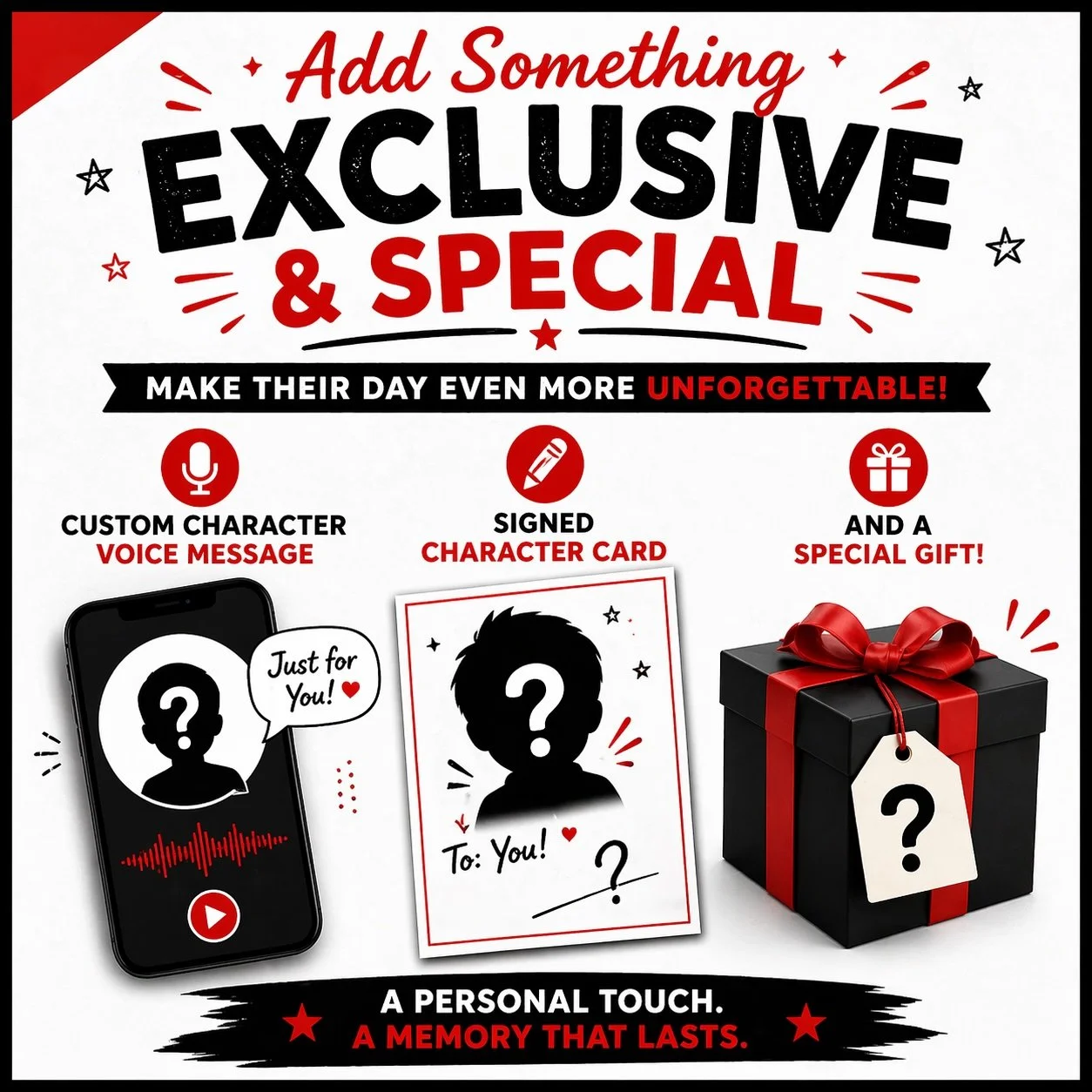 Custom Character Birthday Add-On | Personalized Voice Message, Signed Card & Gift