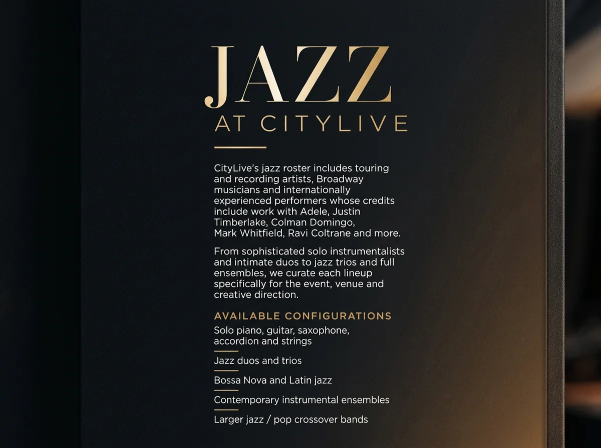 CityLive live music and event entertainment company providing live bands, DJs, specialty performers and full-service event production for corporate, private and luxury events.