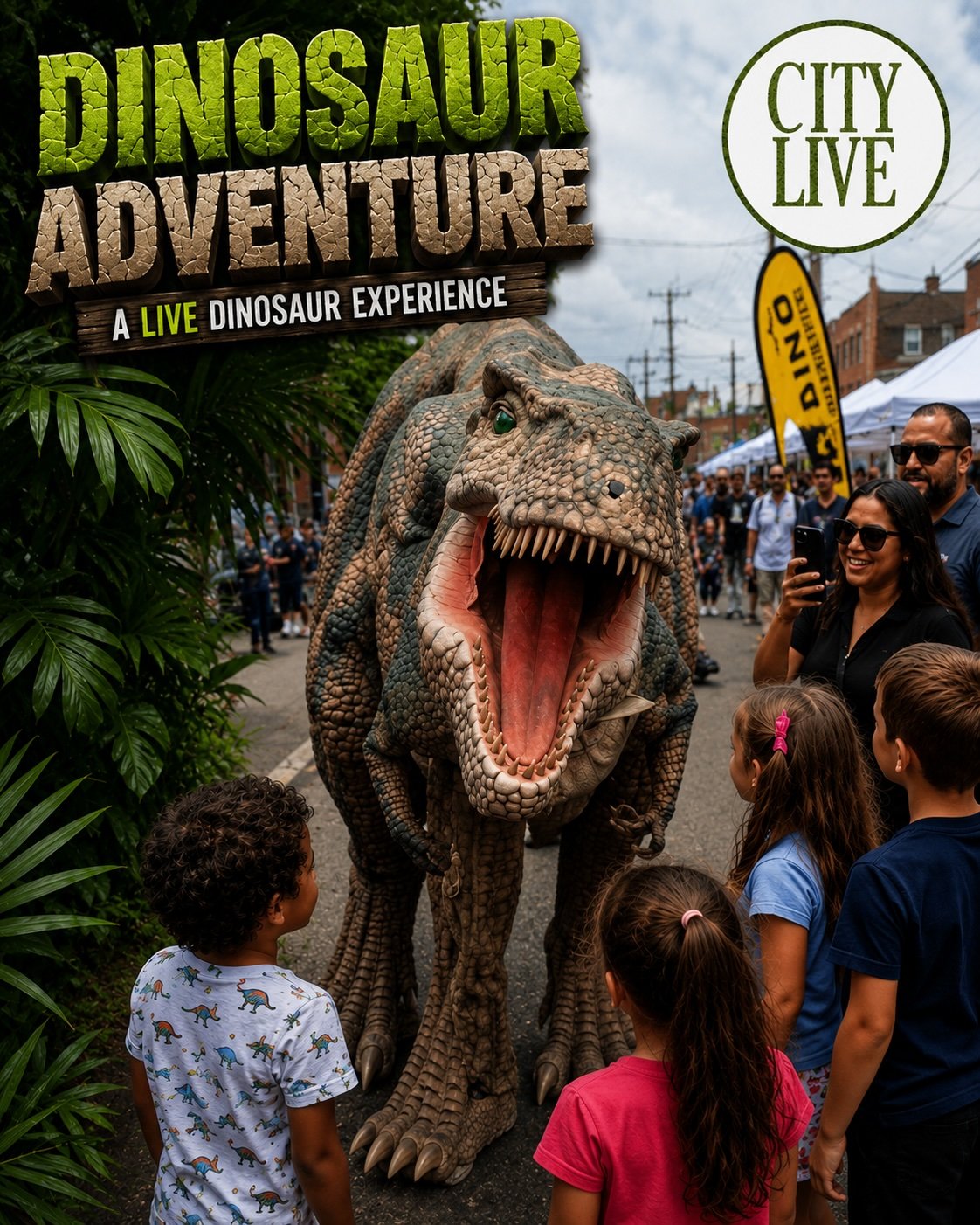 realistic dinosaurs, dinosaur show, interactive dinosaur experience, dinosaur party entertainment, kids dinosaur show, NYC & NJ.