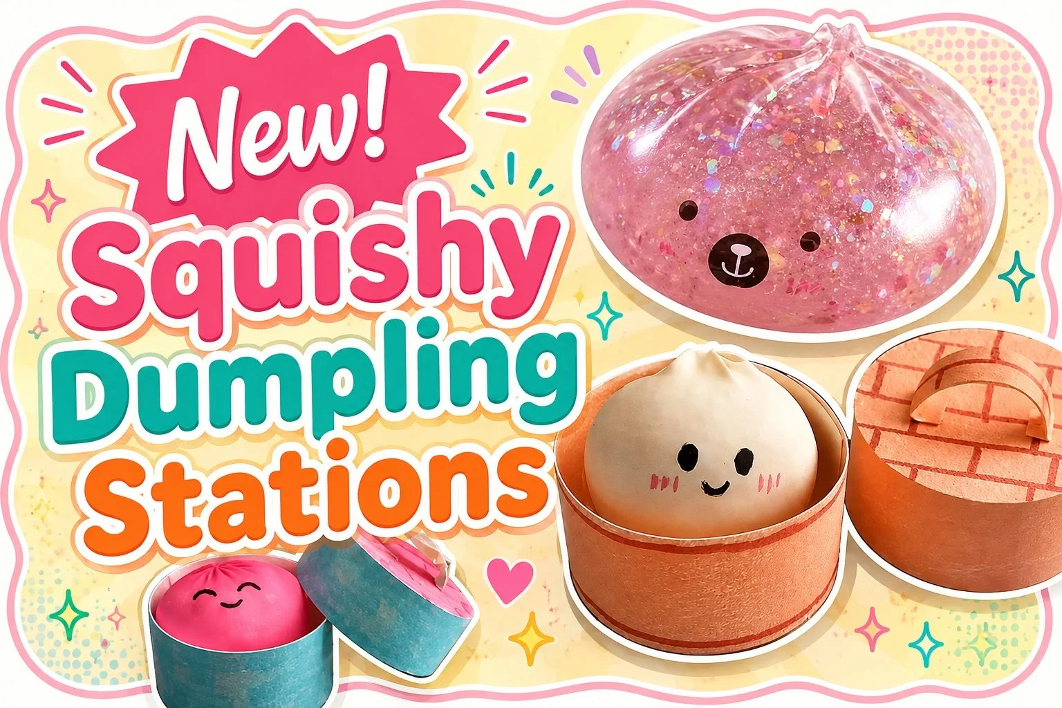 Squishy Dumpling Station party rental with cute DIY squishy dumplings, sensory craft activity, and interactive children’s entertainment.