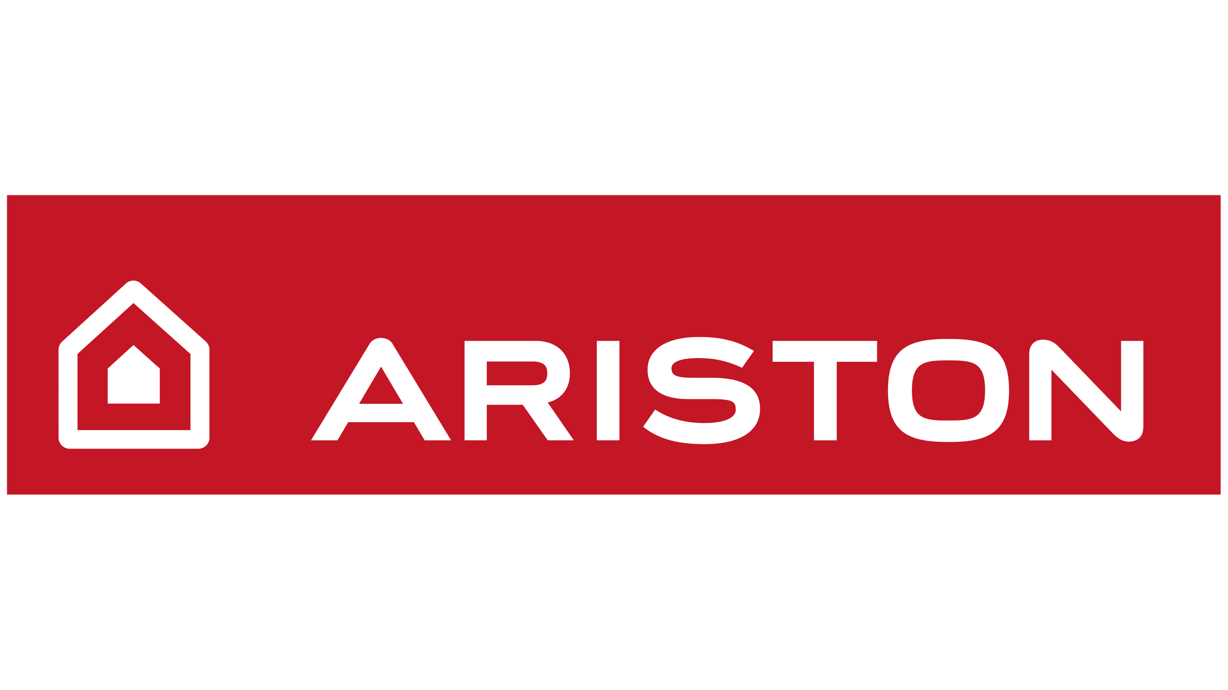 Red rectangular logo with a white house icon on the left and the word 'ARISTON' in white capital letters to the right.