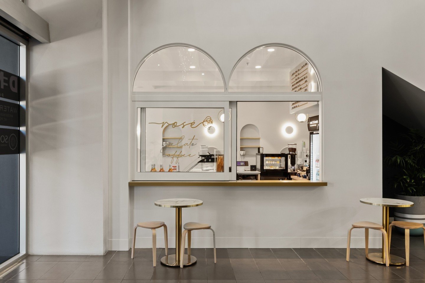 Revisiting Rose Gelateria 🍨⁠
⁠
Explore this luxurious gelato store at Portside Wharf, with gold accents, white furnishings and a rose-coloured feature wall. The LG team worked hard to bring the original renders to life.