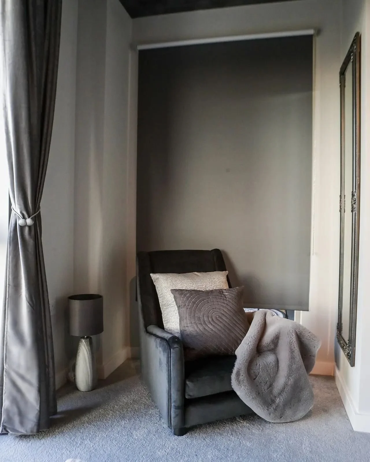 I know how much you love a Before &amp; After, this is taken from our Cowan House project. We wanted to maximise the feel of grey on grey whilst making it a cosy nook.

#readingnook #cosyinteriors #copperdustlondon #greyongrey #bedroomdesign