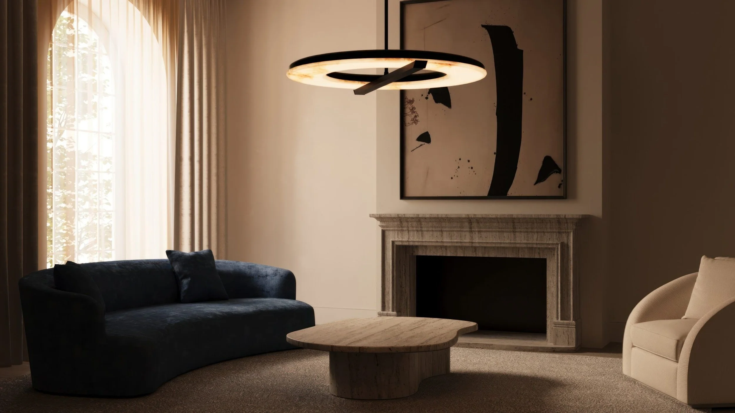 Sculptural statement chandelier by CTO Lighting installed within a luxury residential interior, combining decorative lighting with architectural design.