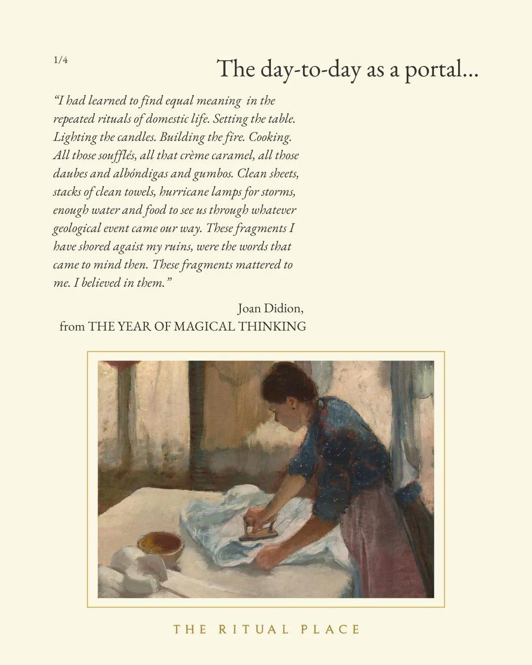 The day-to-day as a portal to experience more meaning 🕯️🍽️🧹

What&rsquo;s your everyday ritual act and why does it give you a sense of purpose? Let me know in the comments below 👇 

#ritual #sacredofthemundane #theritualplace #insearchformeaning 
