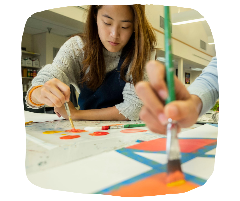 Students painting in art class