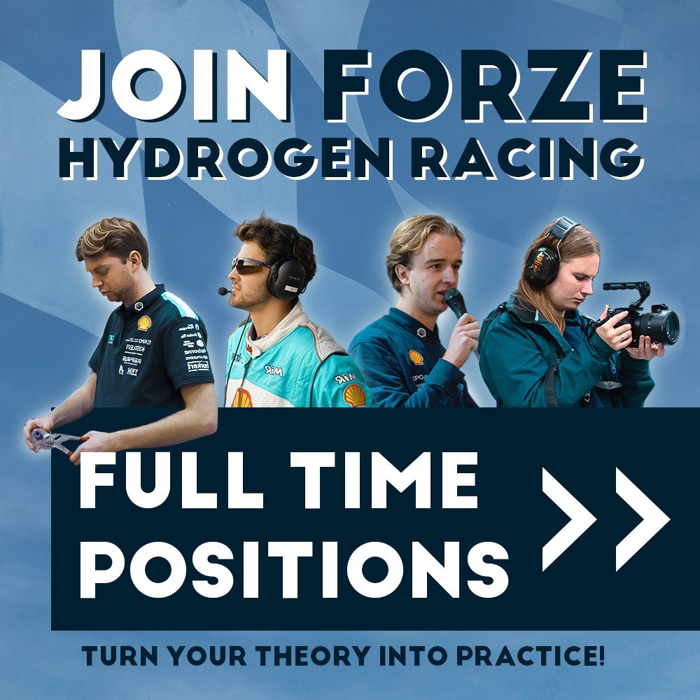 JOIN FORZE HYDROGEN RACING FULL TIME!
Contribute to the future of sustainability and help design, build, and race the fastest hydrogen car in the world! 🏎

OPEN POSITIONS:
🫧 Fuel Cell Integration &amp; Cooling Engineer
🔋 Chief Fuel Cell &amp; Powe