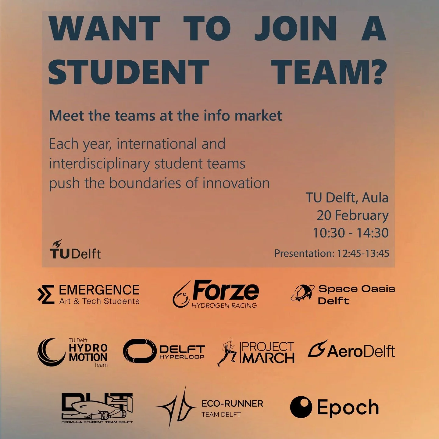 Want to join a student team?

Interested in working with a multidisciplinary team of motivated and ambitious students? Would you like to work on a real-life engineering project and improve your collaboration skills?

Come meet the Delft student teams
