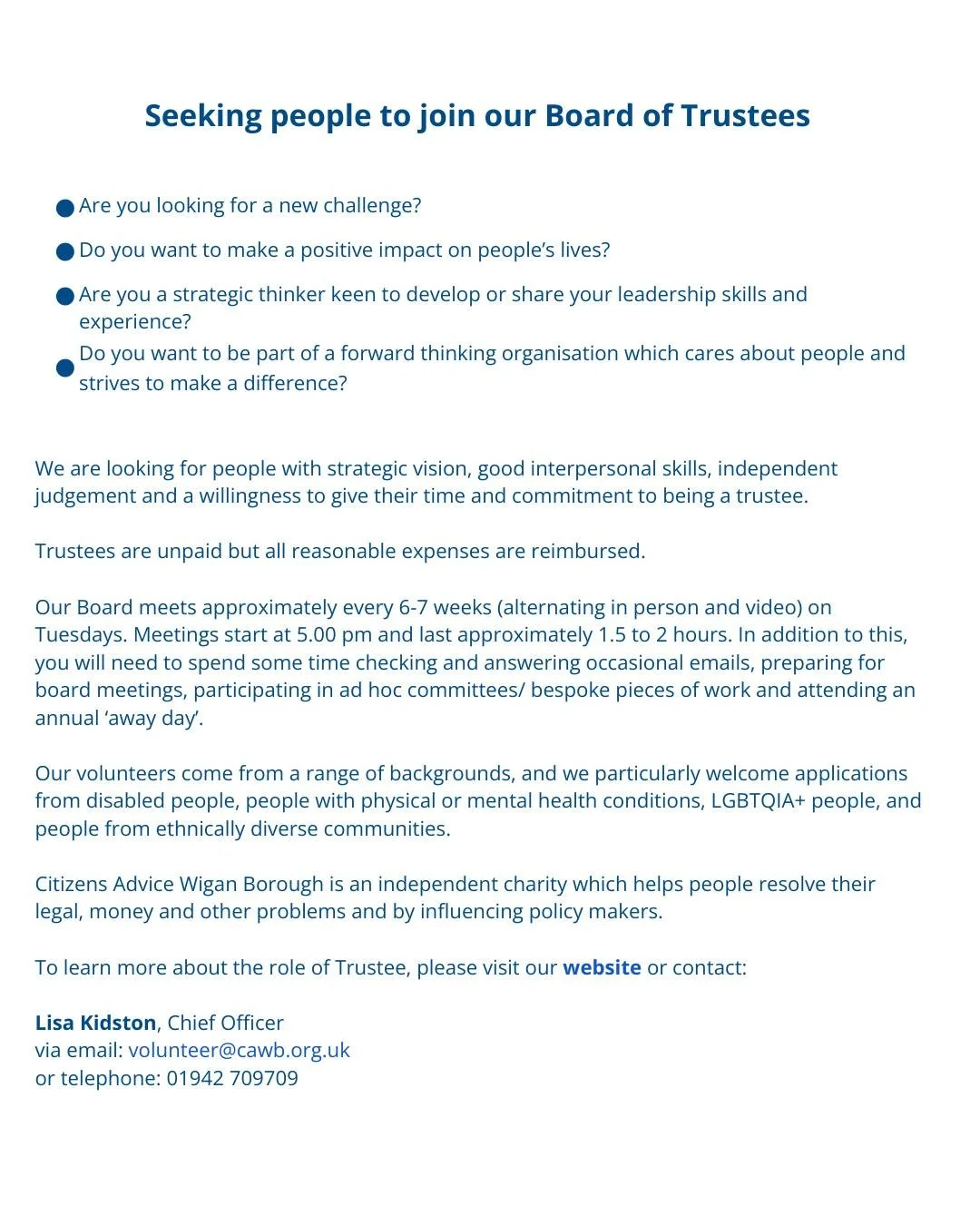 Could you take up the challenge be our newest volunteer trustee?

Visit our website to find out more: https://buff.ly/S0jhHV6