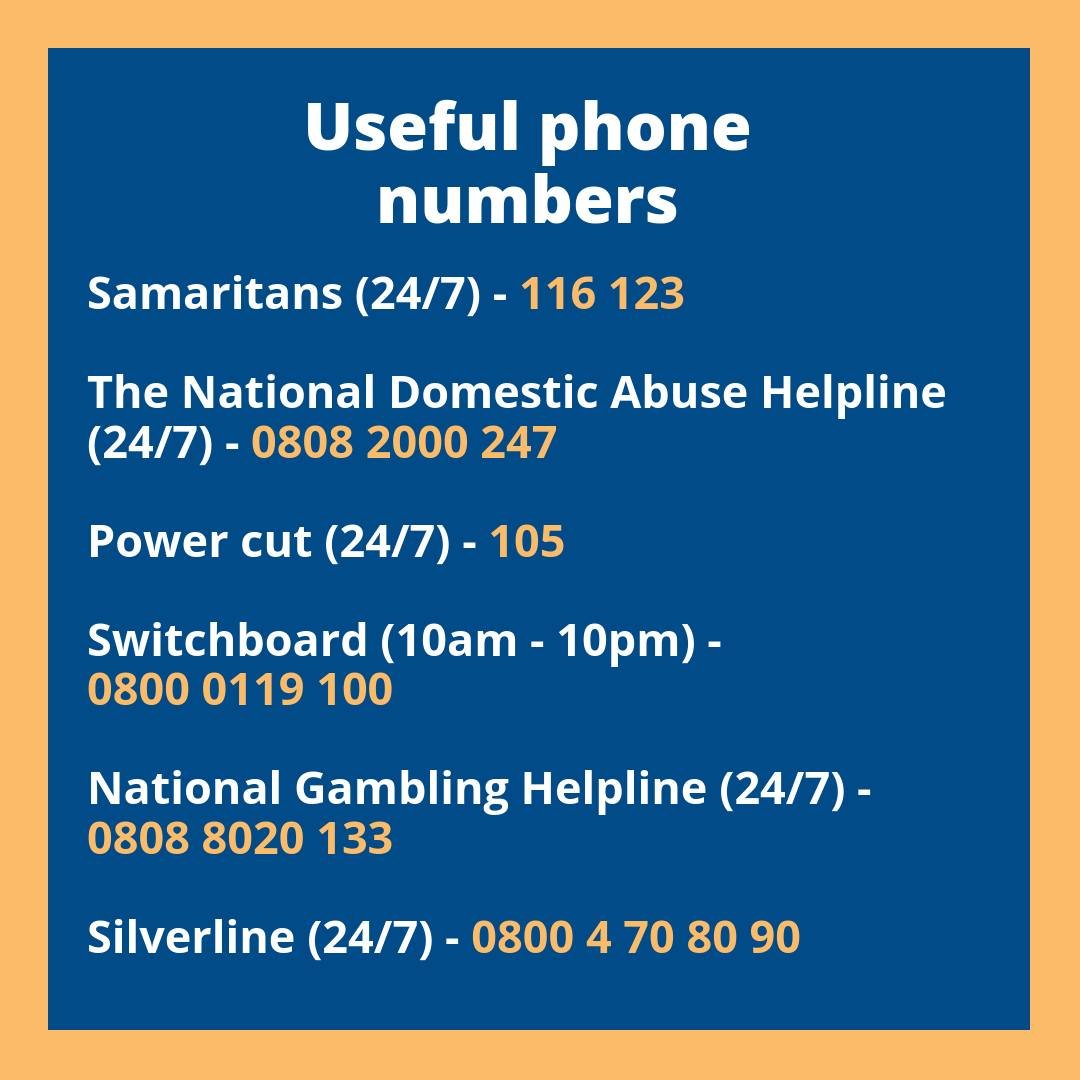 Help is available over the Christmas period.

Here are some phone numbers that you may find useful ⤵️