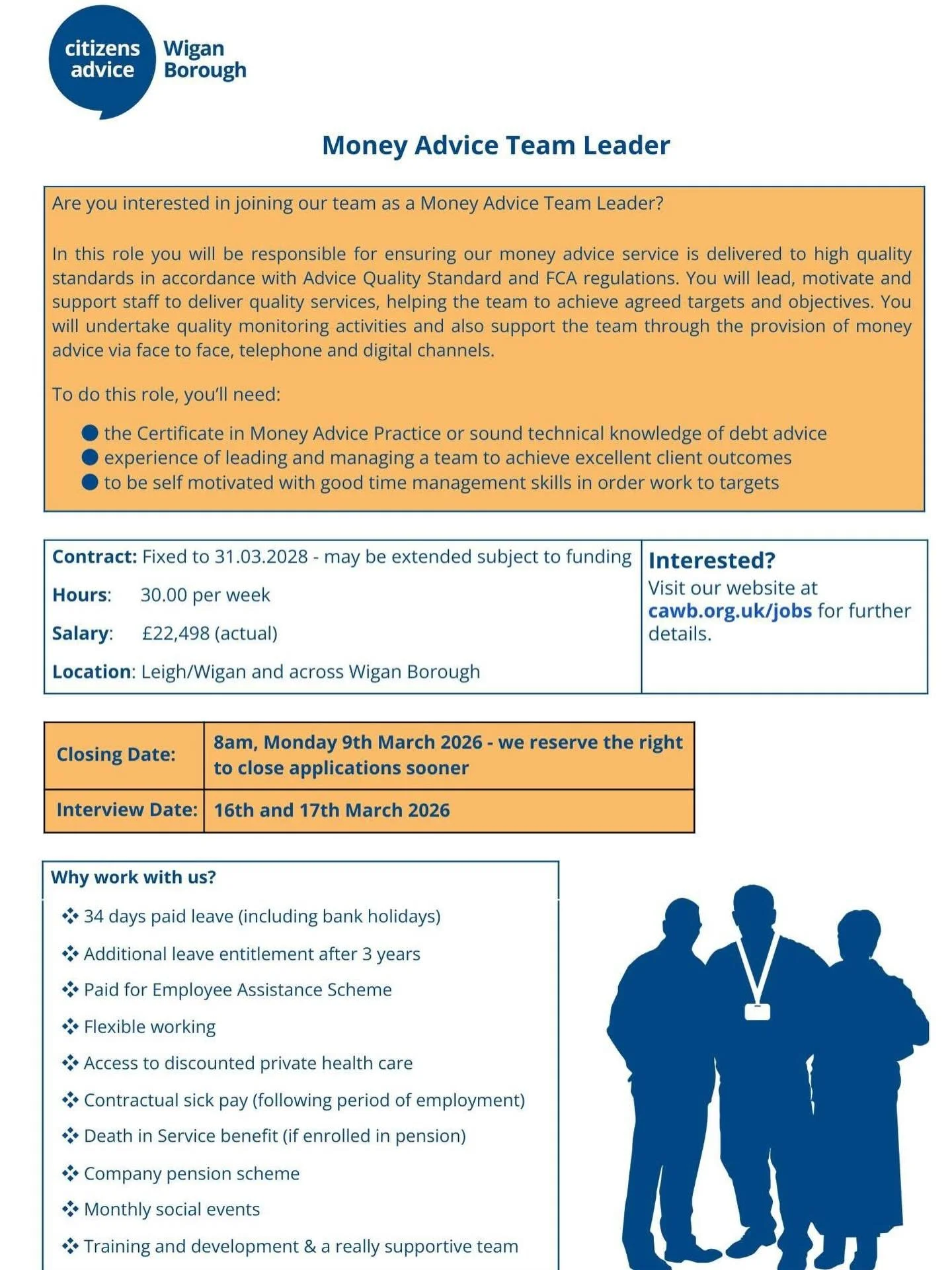 Could you join our Money Advice Team as a Money Advice Team Leader? 

Find out more and apply:

https://www.cawb.org.uk/money-advice-team-leader