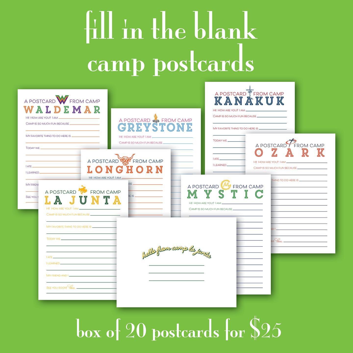 #itsworthnoting we like making writing from camp easy!  A box set of 20 cards for $25.  Visit link in bio or stories to purchase! #fillintheblankcampnotes #campnotes