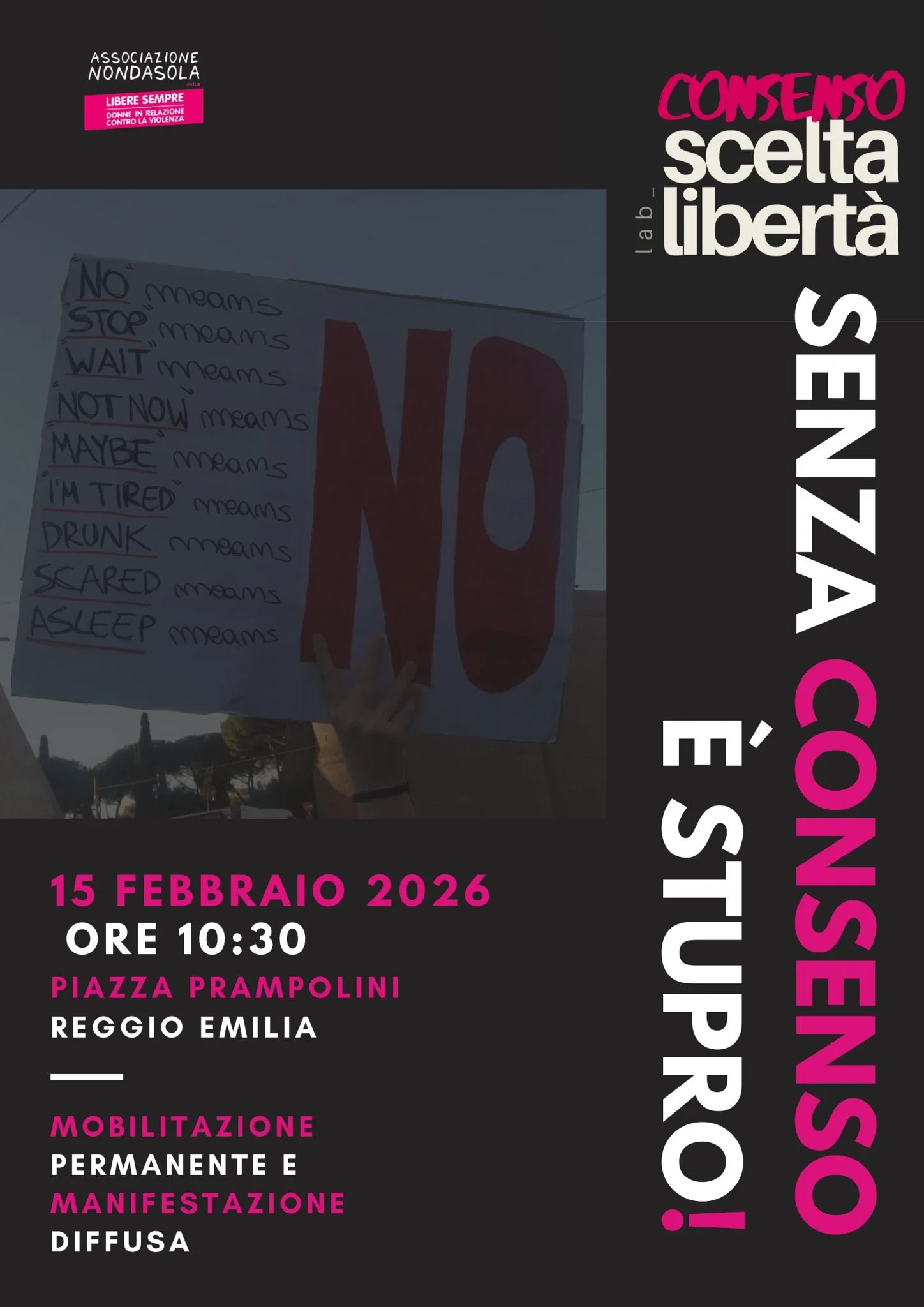 Senza consenso è stupro | 15 febbraio, ore 10:30, Piazza Prampolini