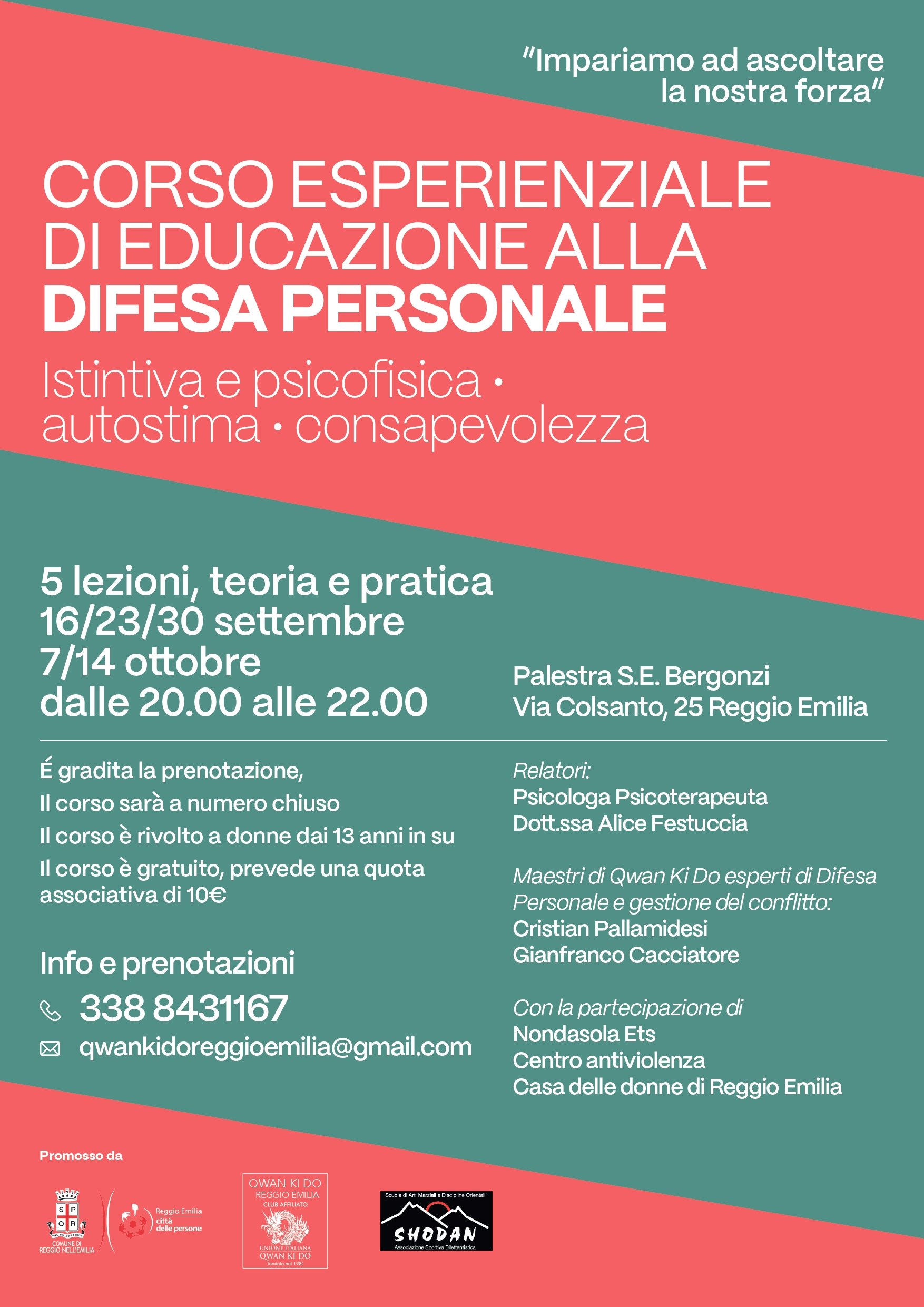 Corso esperienziale di educazione alla difesa personale - dal 16 settembre al 14 ottobre