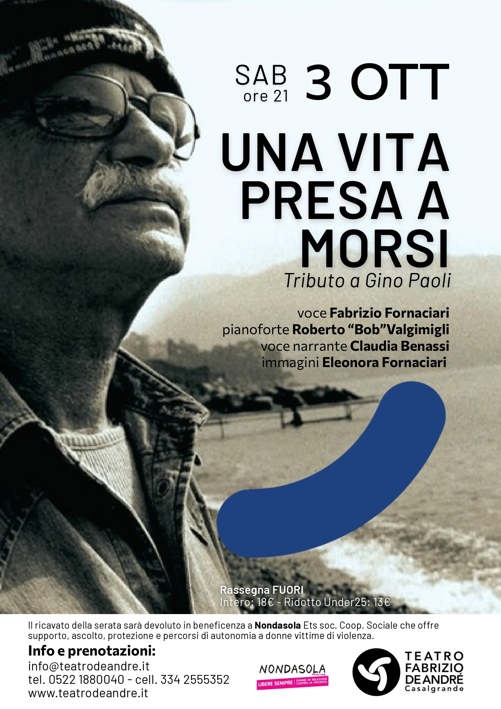 Sabato 3 ottobre | “Una vita presa a morsi” - Tributo a Gino Paoli, ore 21, Casalgrande 