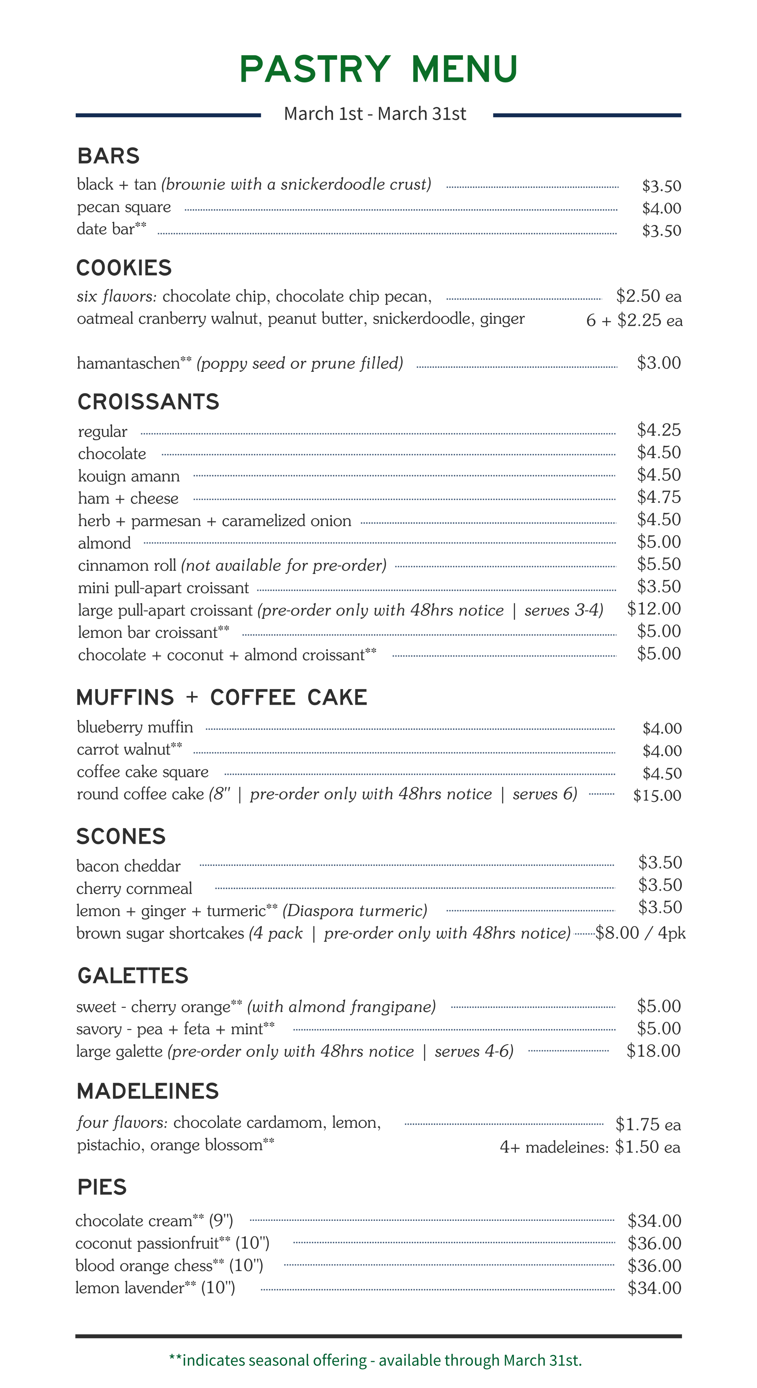 Pastry Menu — DOZEN BAKERY