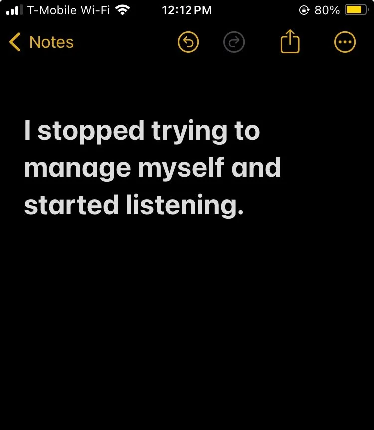 You don&rsquo;t change your life by fixing yourself.

You change it by staying with yourself
when it would be easier to override, numb or push through.

This is the part no one really teaches &mdash;
the moment you don&rsquo;t leave when emotion rise