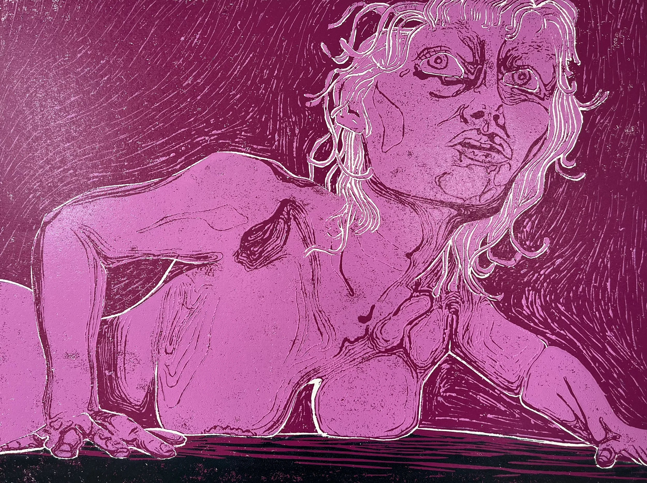 Medusa as she saw the sword , 2024, 1 of 3, 31.5x41.5cm, traditional relief ink on paper