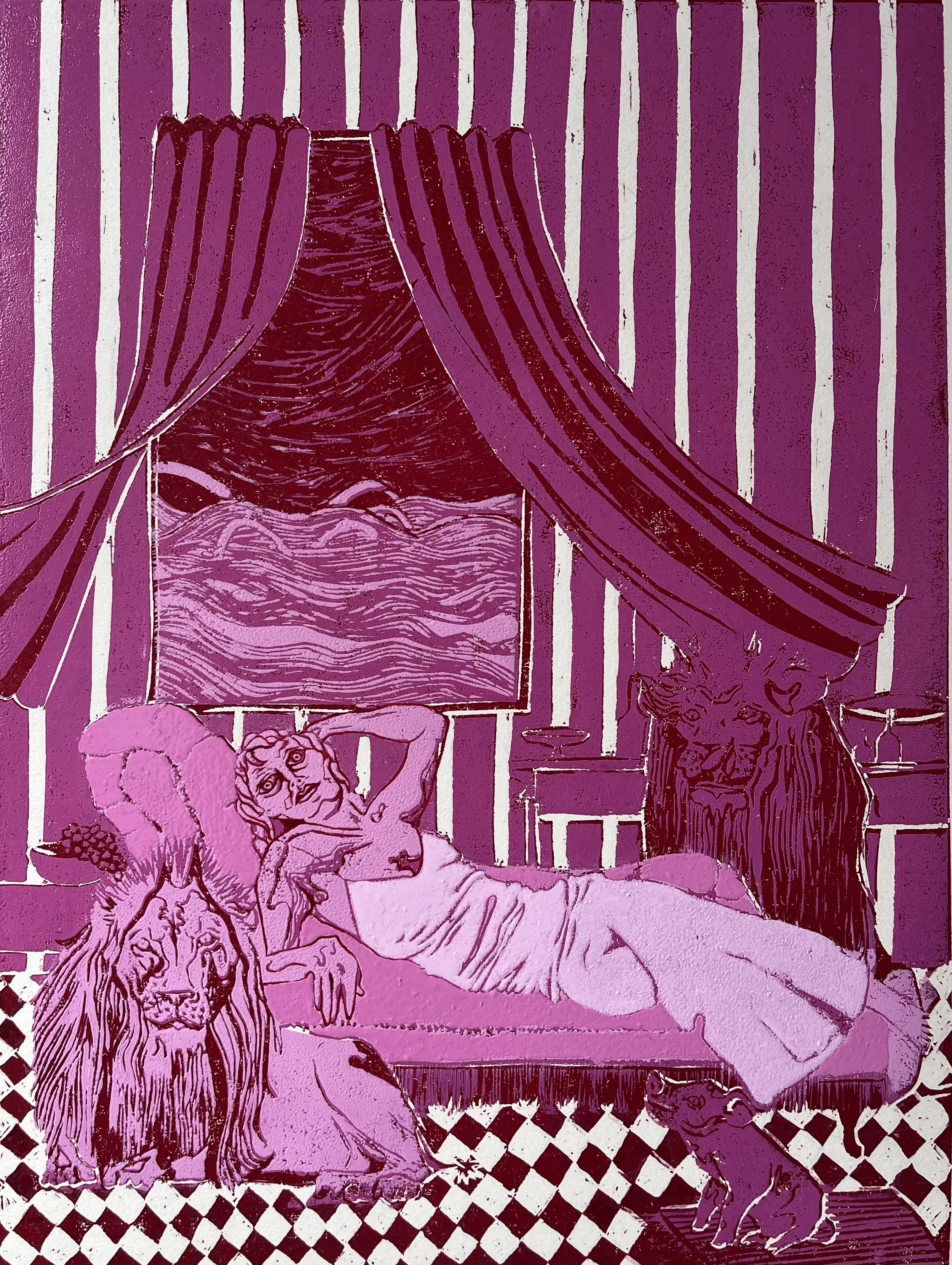  Circe in Aeaea  (red and pink), 2024,1 of 2, 2024, 41.5x31.5cm, traditional relief ink on paper