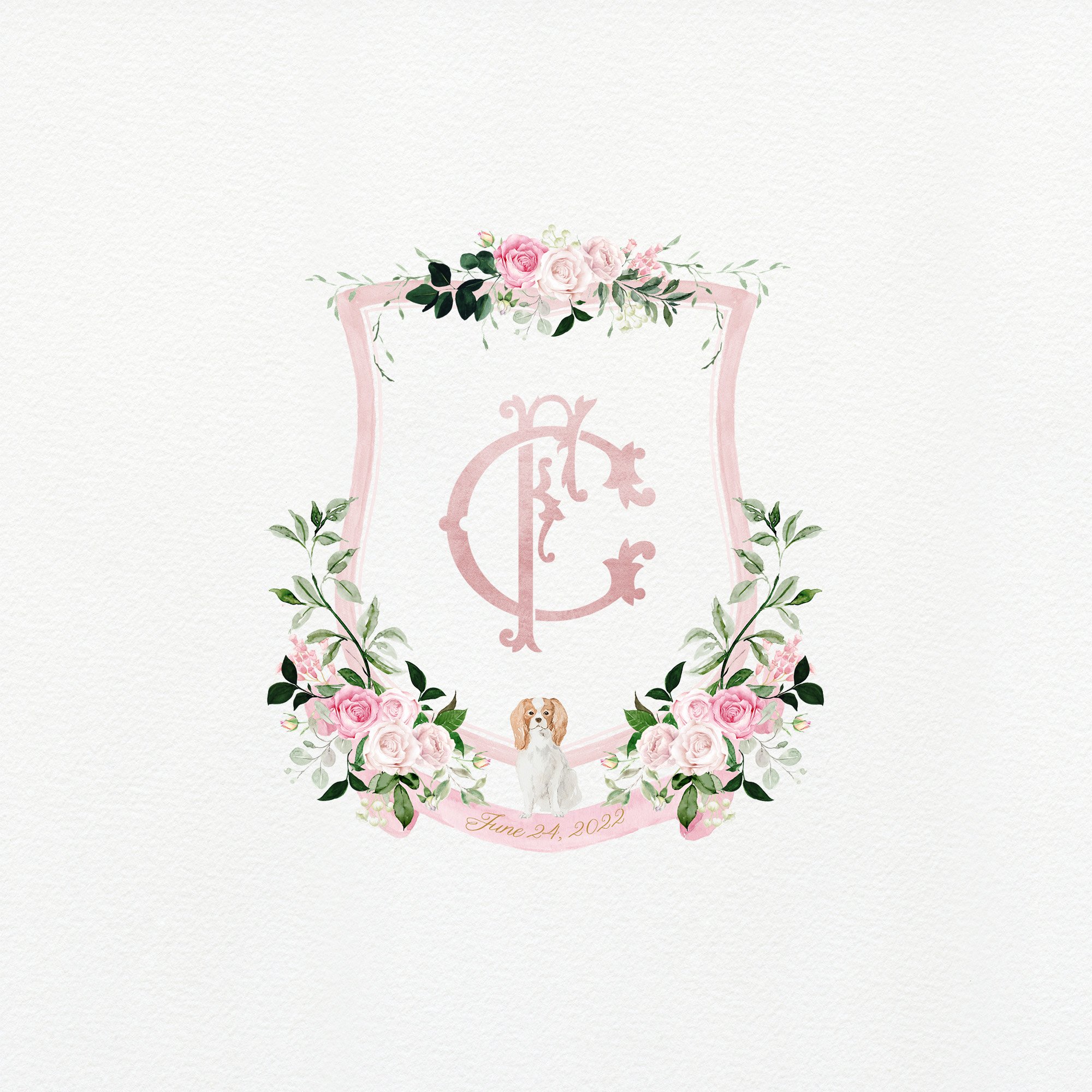watercolor pink wedding crest dog.jpg