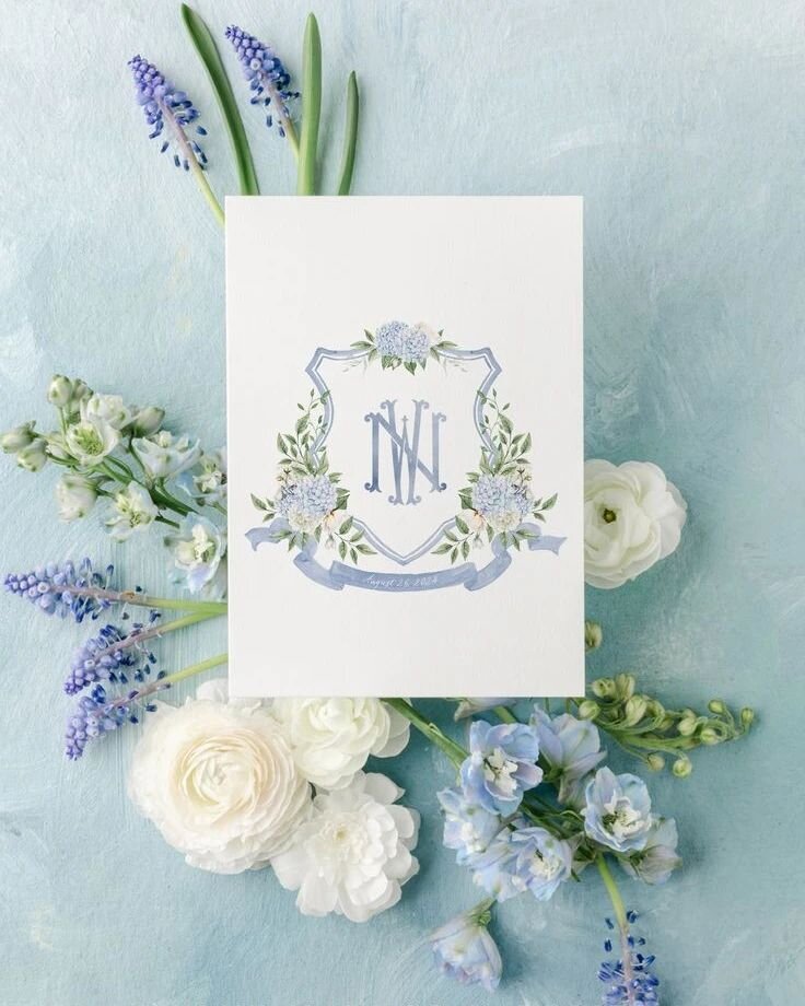 Favorite colors 😍 can not wait to see all the ways brides are going to use this crest to personalize their wedding!
.
.
.
.
.
.
#wedding #weddinginspiration #weddingcrest #watercolorcrest #monogram #blueandwhite #bluewedding #blueandwhitewedding #hy