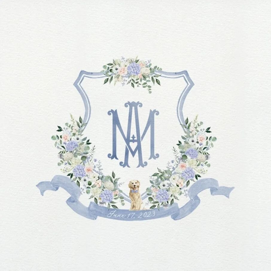 One of my all time favorite designs! Love the many ways it can be used to personalize your wedding day! 
.
.
.
#weddingmonogram #weddinglogo #weddingcrest #watercolorcrest